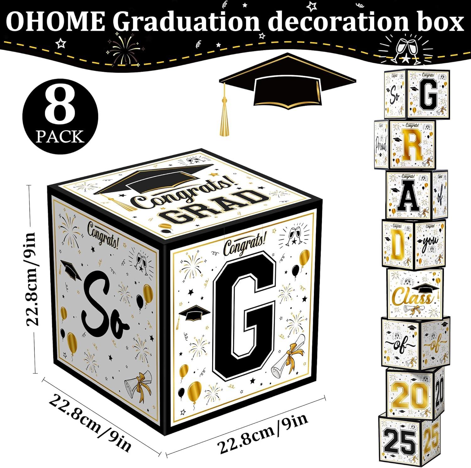 image:imageOHOME 8 Pack Graduation Decorations 2026 Graduation Party Decorations 2026 Balloon Boxes for Class of 2026 Party Favors Supplies Yard Signs Banner Backdrop Decor BlackBlack