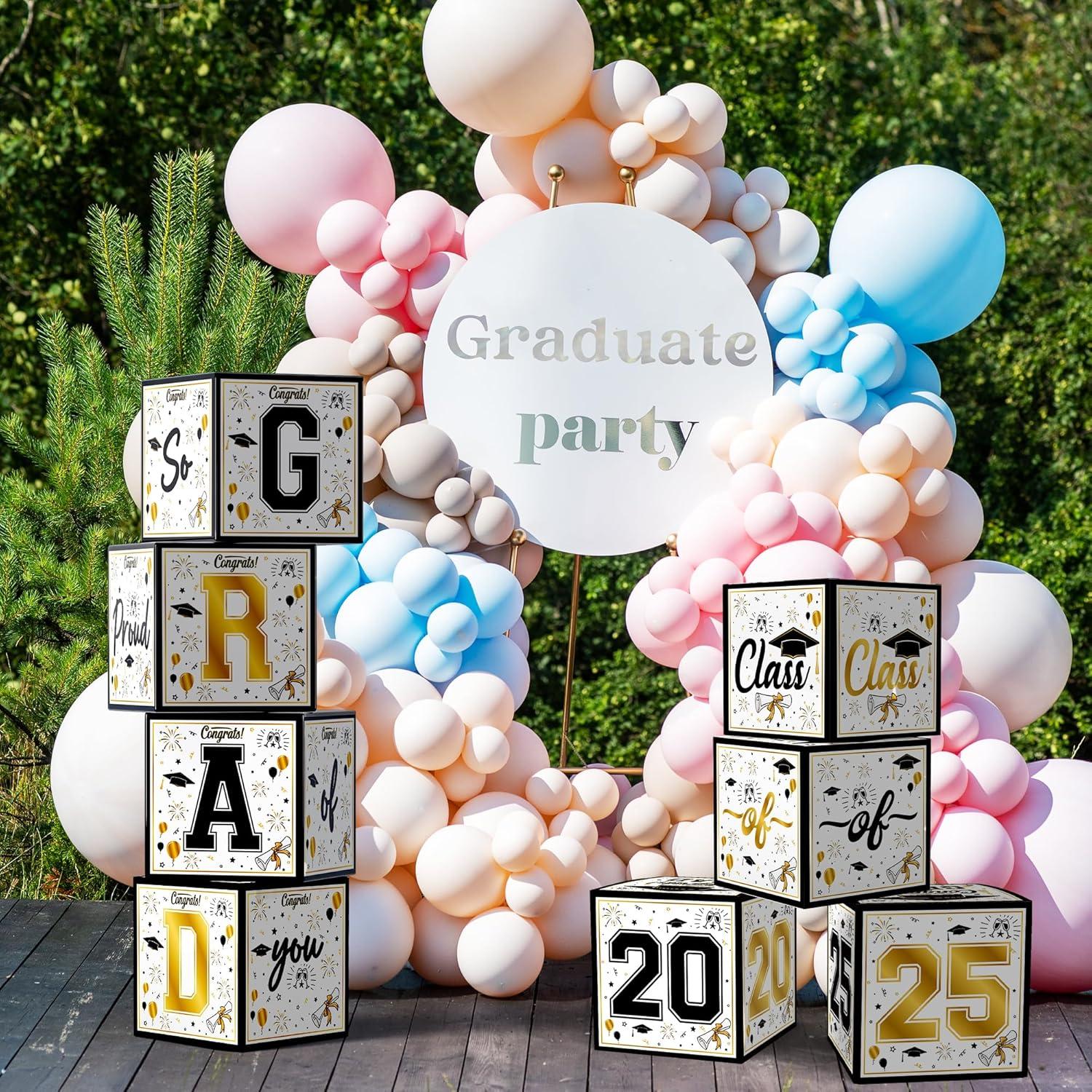 image:imageOHOME 8 Pack Graduation Decorations 2026 Graduation Party Decorations 2026 Balloon Boxes for Class of 2026 Party Favors Supplies Yard Signs Banner Backdrop Decor BlackBlack