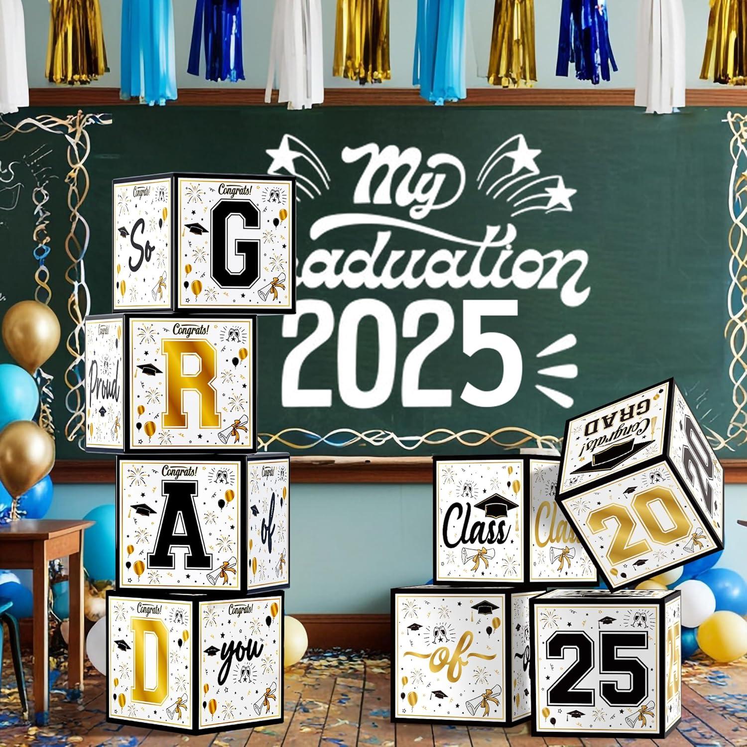 image:imageOHOME 8 Pack Graduation Decorations 2026 Graduation Party Decorations 2026 Balloon Boxes for Class of 2026 Party Favors Supplies Yard Signs Banner Backdrop Decor BlackBlack