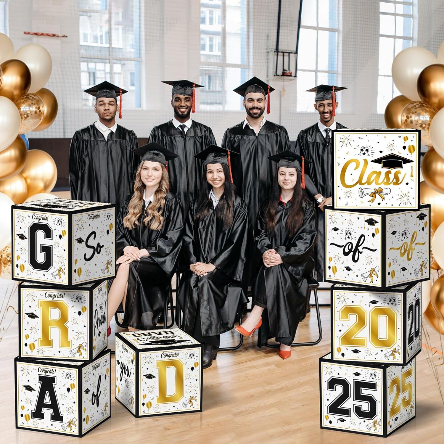 image:imageOHOME 8 Pack Graduation Decorations 2026 Graduation Party Decorations 2026 Balloon Boxes for Class of 2026 Party Favors Supplies Yard Signs Banner Backdrop Decor BlackBlack