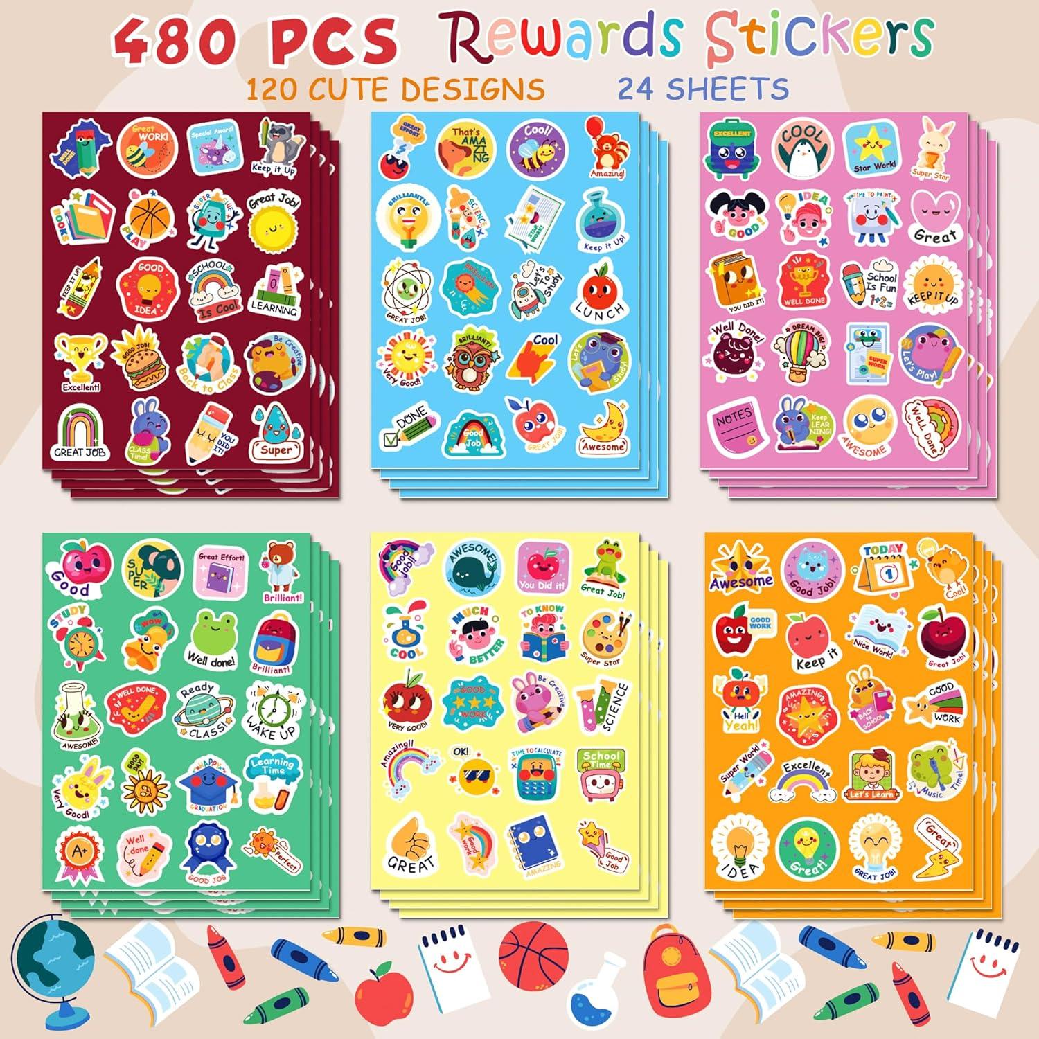 image:imageOHOME Back to School Supplies 480 PCS Vinyl Teacher Reward Motivational Stickers for Kids Teacher Must Haves Supplies Stuff Essentials Games Toys Gifts for First Day of School Classroom Students