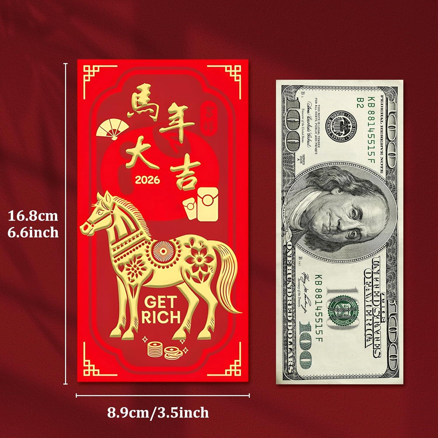 image:imageOHOME Chinese New Year Red Envelopes 2026 New Years Eve Party Supplies New Years Decorations Lunar New Year Envelopes Chinese New Year Gifts Lunar New Year Gifts Red Envelope Horse24PCS