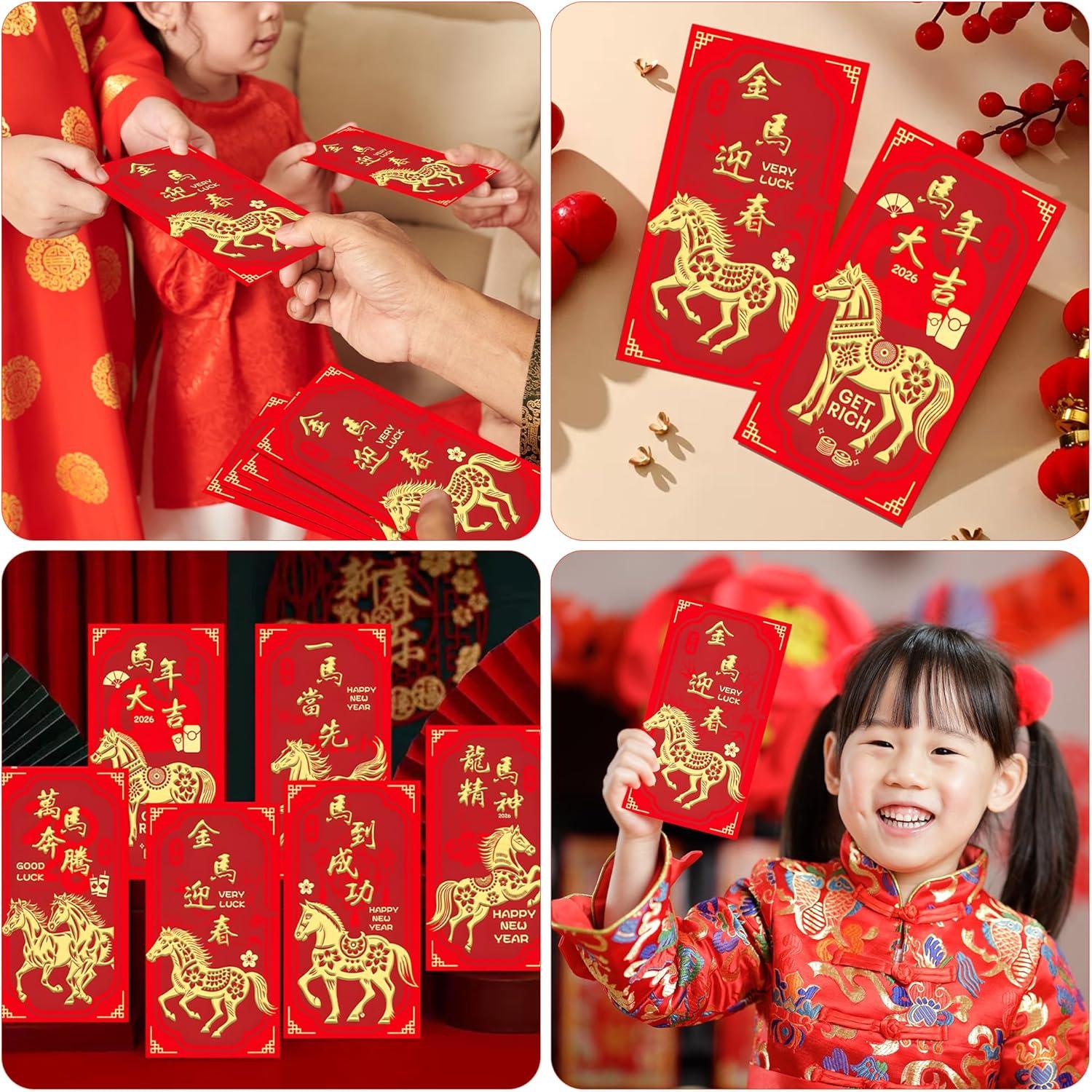 image:imageOHOME Chinese New Year Red Envelopes 2026 New Years Eve Party Supplies New Years Decorations Lunar New Year Envelopes Chinese New Year Gifts Lunar New Year Gifts Red Envelope Horse24PCS