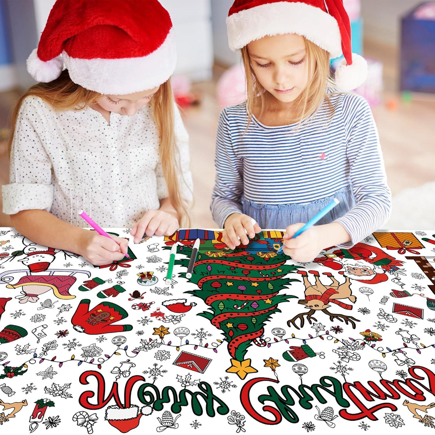 image:imageOHOME Christmas Giant Coloring PosterTablecloth 4 Pack Disposable Plastic Table Cloths