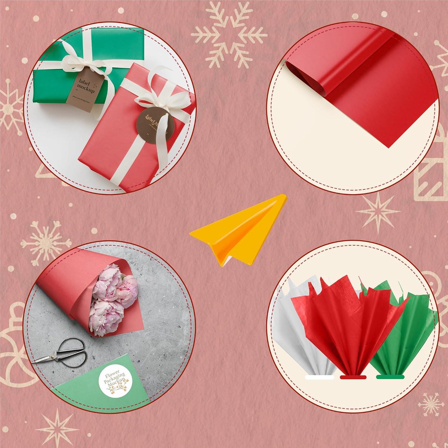 image:imageOHOME Christmas Tissue Paper 100 Sheets 20x14 Red Green White Wrapping Paper Christmas Decorations Decor for Gift Bags Boxes Xmas Navidad Holiday Party Favors Supplies