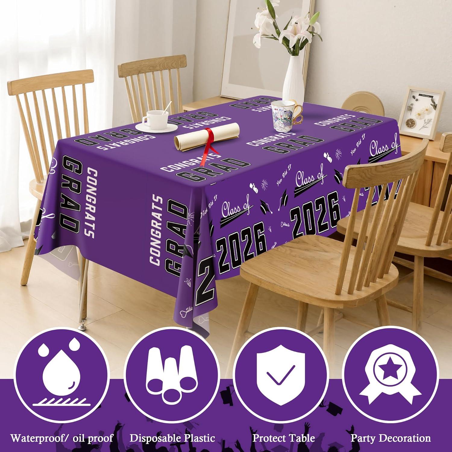 image:imageOHOME Graduation Decorations 2026 Graduation Decorations Class of 2026 Disposable Plastic Red Tablecloth for Class of 2026 Decorations Party Favors Supplies Backdrop54 X 1082 PackPurple