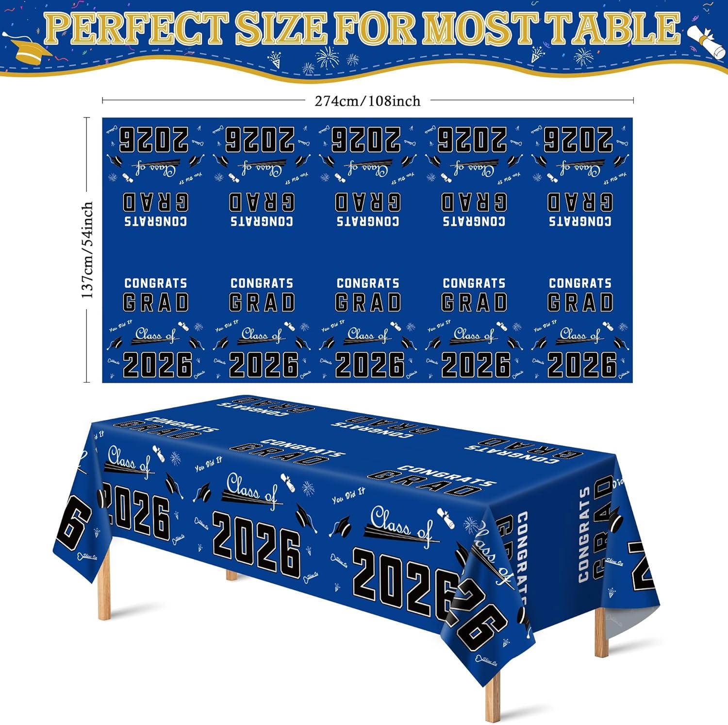 image:imageOHOME Graduation Decorations 2026 Graduation Decorations Class of 2026 Disposable Plastic Red Tablecloth for Class of 2026 Decorations Party Favors Supplies Backdrop54 X 1082 PackBlue