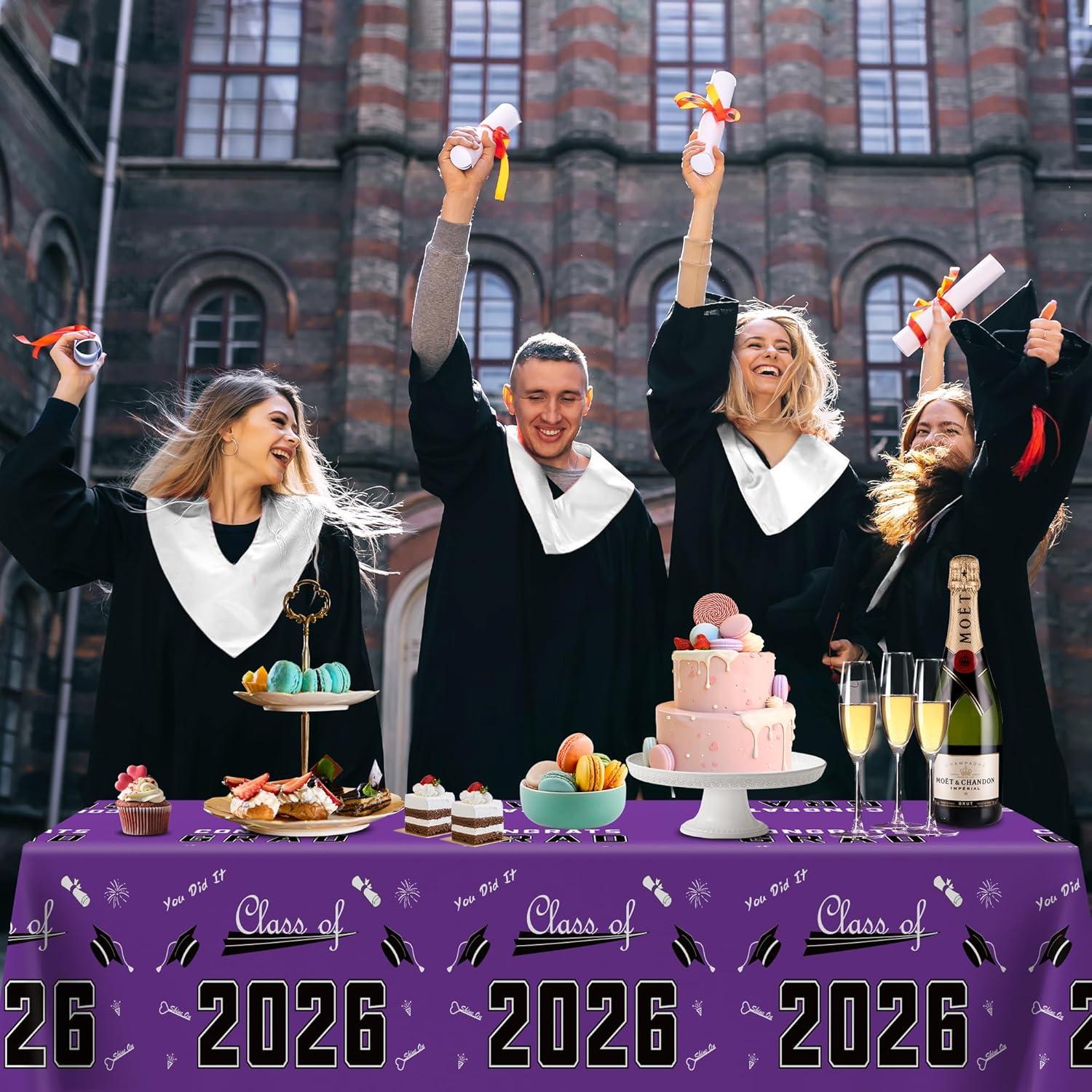 image:imageOHOME Graduation Decorations 2026 Graduation Decorations Class of 2026 Disposable Plastic Red Tablecloth for Class of 2026 Decorations Party Favors Supplies Backdrop54 X 1082 PackPurple