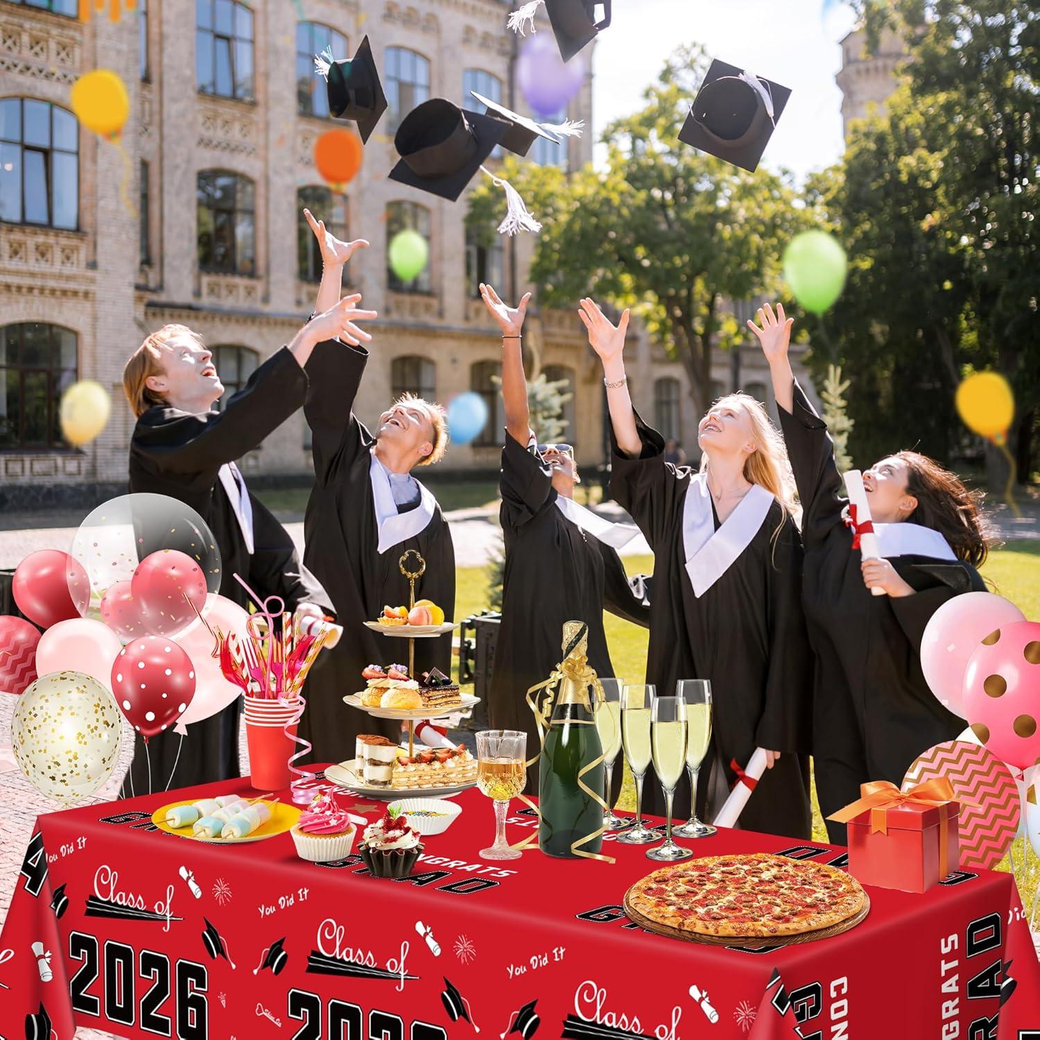 image:imageOHOME Graduation Decorations 2026 Graduation Decorations Class of 2026 Disposable Plastic Red Tablecloth for Class of 2026 Decorations Party Favors Supplies Backdrop54 X 1082 PackRed