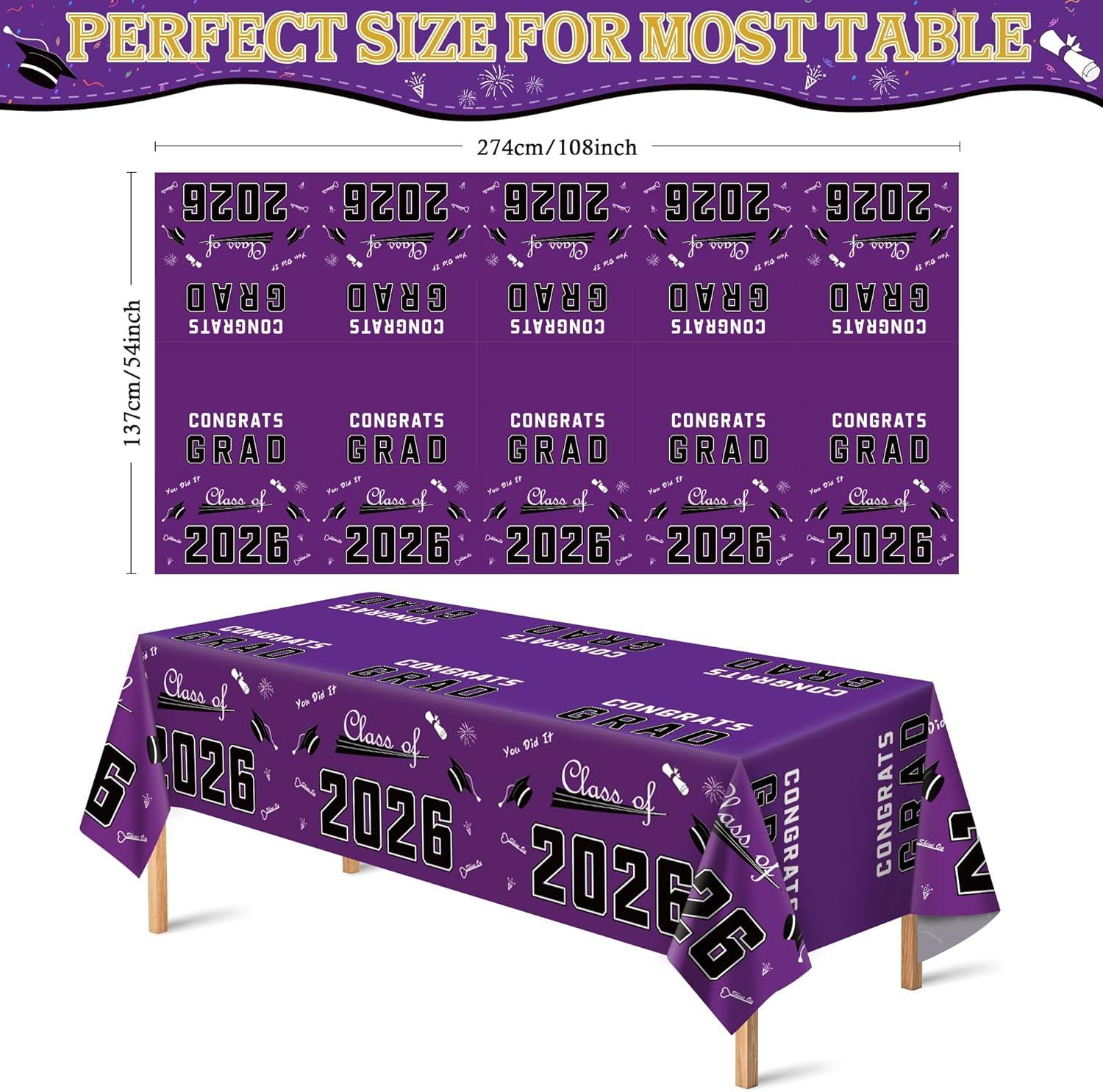 image:imageOHOME Graduation Decorations 2026 Graduation Decorations Class of 2026 Disposable Plastic Red Tablecloth for Class of 2026 Decorations Party Favors Supplies Backdrop54 X 1082 PackPurple