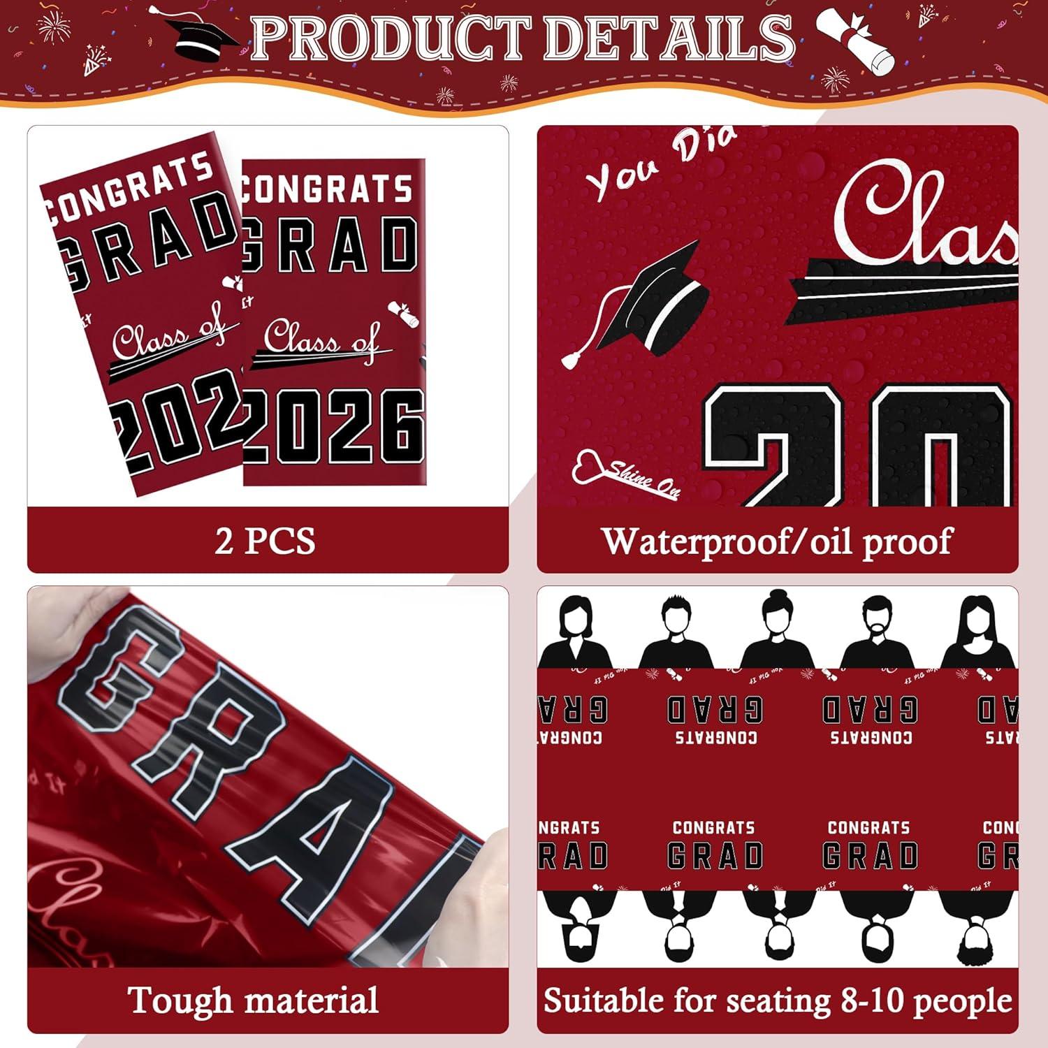 image:imageOHOME Graduation Decorations 2026 Graduation Decorations Class of 2026 Disposable Plastic Red Tablecloth for Class of 2026 Decorations Party Favors Supplies Backdrop54 X 1082 PackMaroon