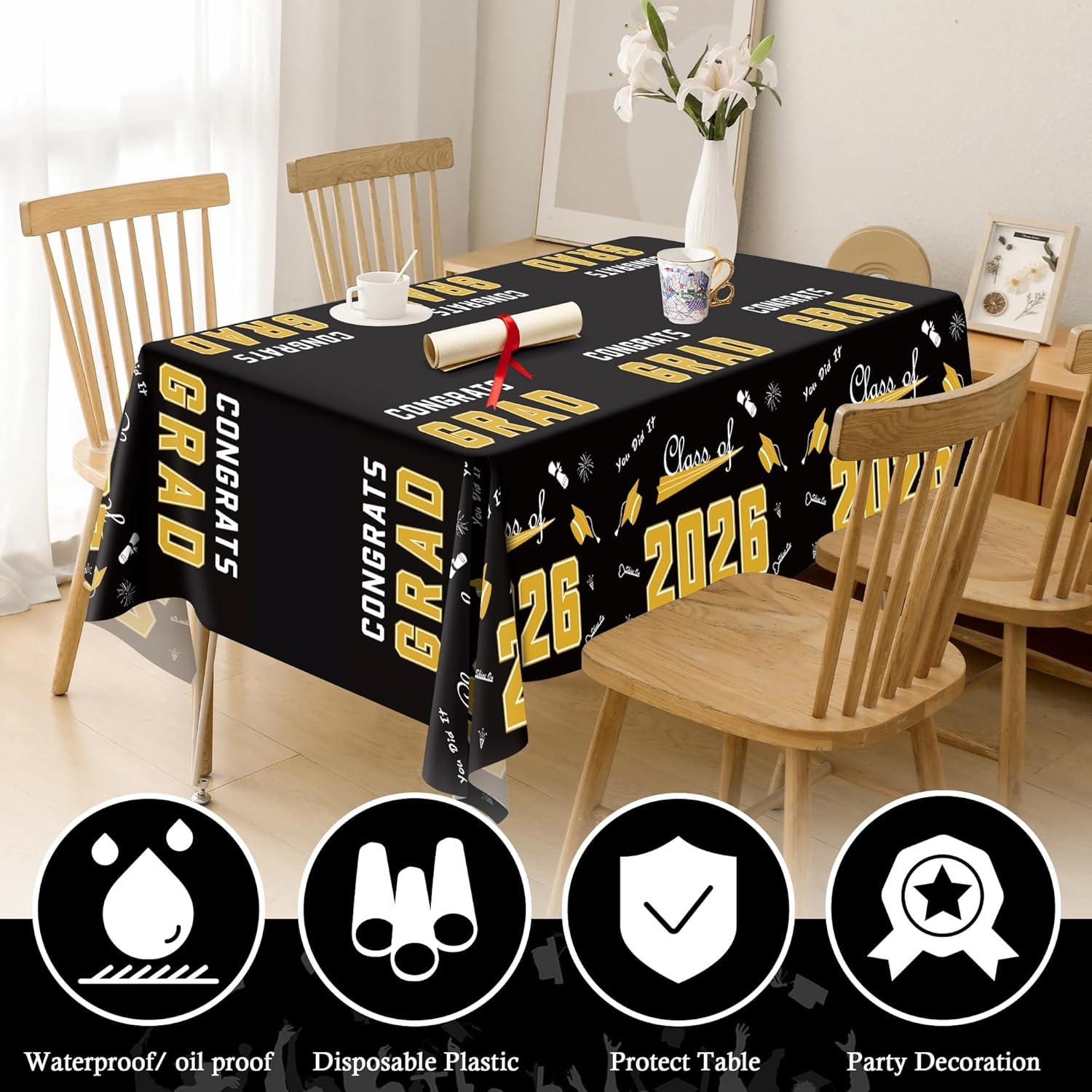 image:imageOHOME Graduation Decorations 2026 Graduation Decorations Class of 2026 Disposable Plastic Red Tablecloth for Class of 2026 Decorations Party Favors Supplies Backdrop54 X 1082 PackBlack
