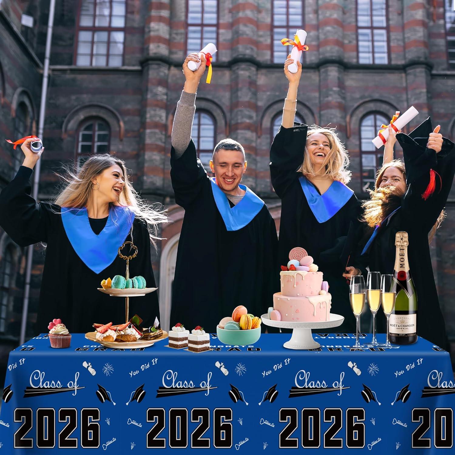 image:imageOHOME Graduation Decorations 2026 Graduation Decorations Class of 2026 Disposable Plastic Red Tablecloth for Class of 2026 Decorations Party Favors Supplies Backdrop54 X 1082 PackBlue