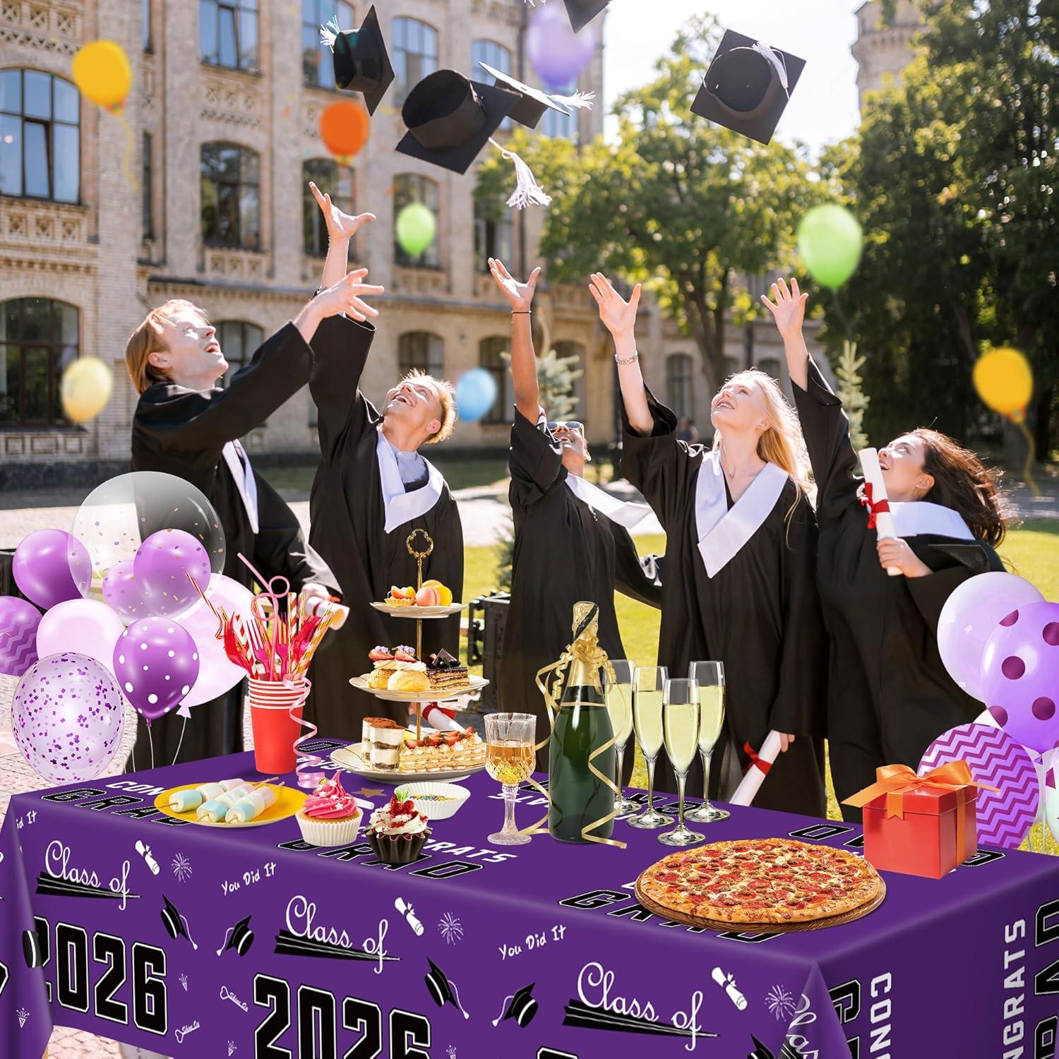 image:imageOHOME Graduation Decorations 2026 Graduation Decorations Class of 2026 Disposable Plastic Red Tablecloth for Class of 2026 Decorations Party Favors Supplies Backdrop54 X 1082 PackPurple