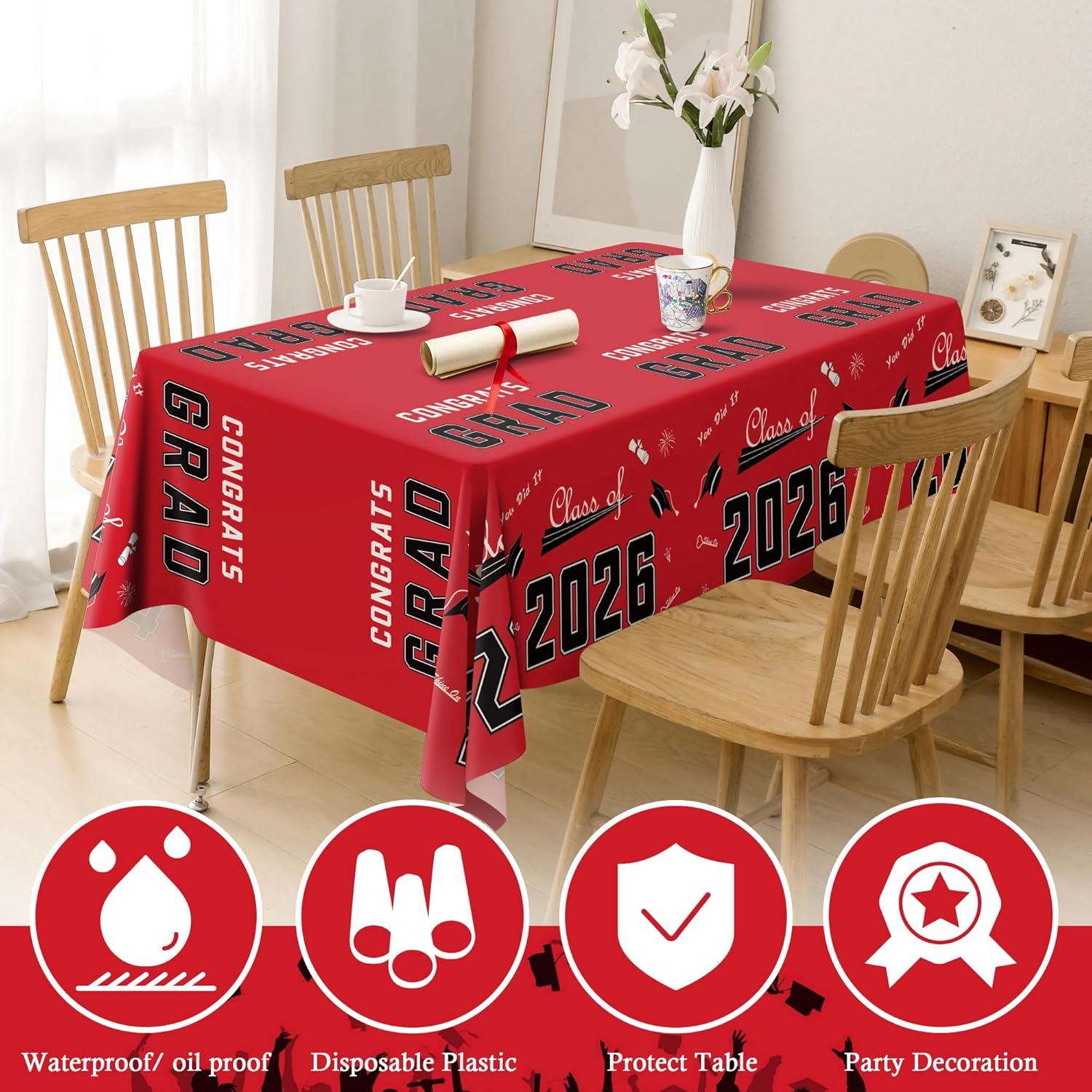image:imageOHOME Graduation Decorations 2026 Graduation Decorations Class of 2026 Disposable Plastic Red Tablecloth for Class of 2026 Decorations Party Favors Supplies Backdrop54 X 1082 PackRed