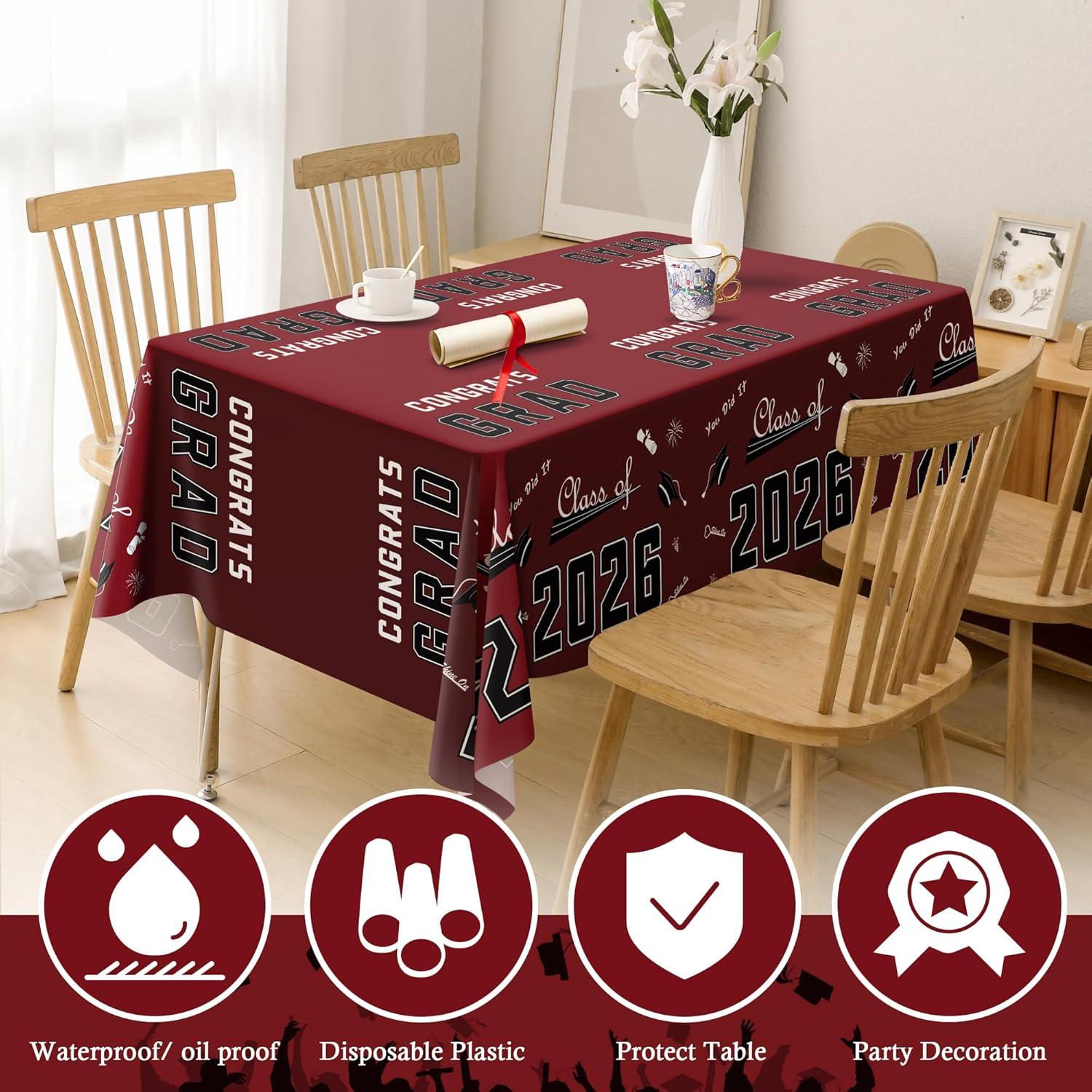 image:imageOHOME Graduation Decorations 2026 Graduation Decorations Class of 2026 Disposable Plastic Red Tablecloth for Class of 2026 Decorations Party Favors Supplies Backdrop54 X 1082 PackMaroon