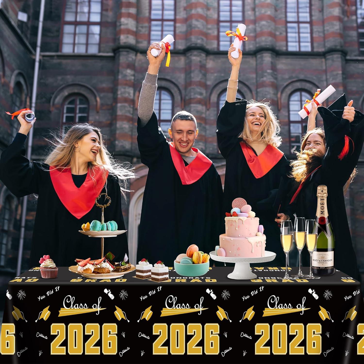 image:imageOHOME Graduation Decorations 2026 Graduation Decorations Class of 2026 Disposable Plastic Red Tablecloth for Class of 2026 Decorations Party Favors Supplies Backdrop54 X 1082 PackBlack
