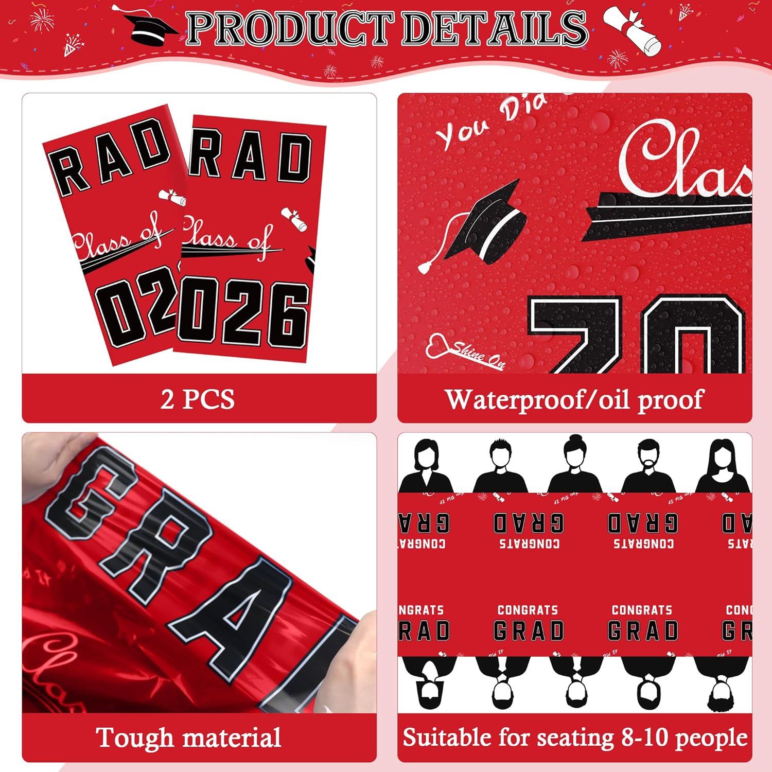 image:imageOHOME Graduation Decorations 2026 Graduation Decorations Class of 2026 Disposable Plastic Red Tablecloth for Class of 2026 Decorations Party Favors Supplies Backdrop54 X 1082 PackRed
