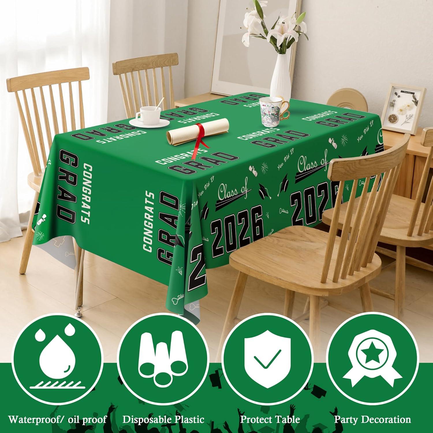 image:imageOHOME Graduation Decorations 2026 Graduation Decorations Class of 2026 Disposable Plastic Red Tablecloth for Class of 2026 Decorations Party Favors Supplies Backdrop54 X 1082 PackGreen