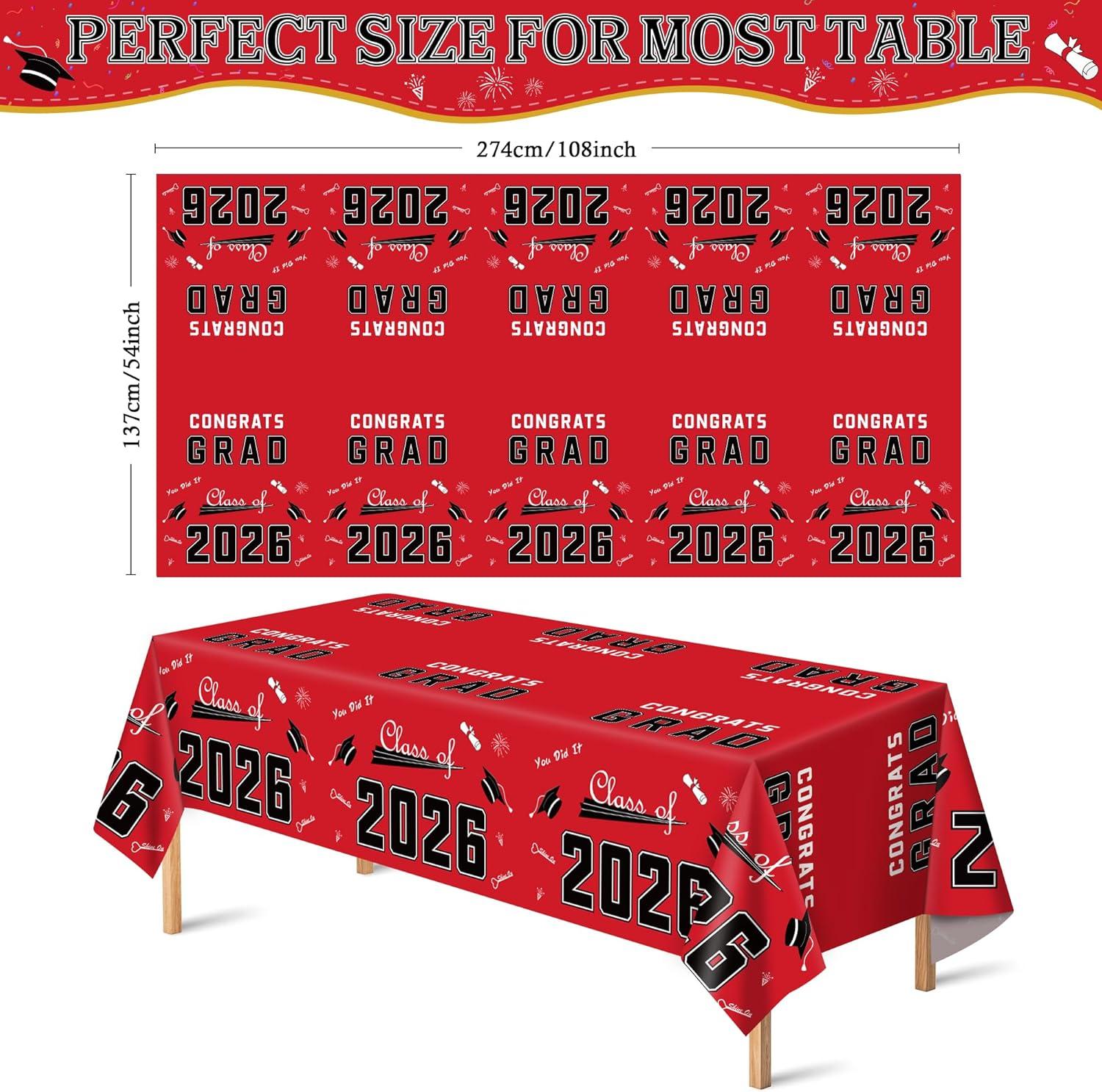 image:imageOHOME Graduation Decorations 2026 Graduation Decorations Class of 2026 Disposable Plastic Red Tablecloth for Class of 2026 Decorations Party Favors Supplies Backdrop54 X 1082 PackRed