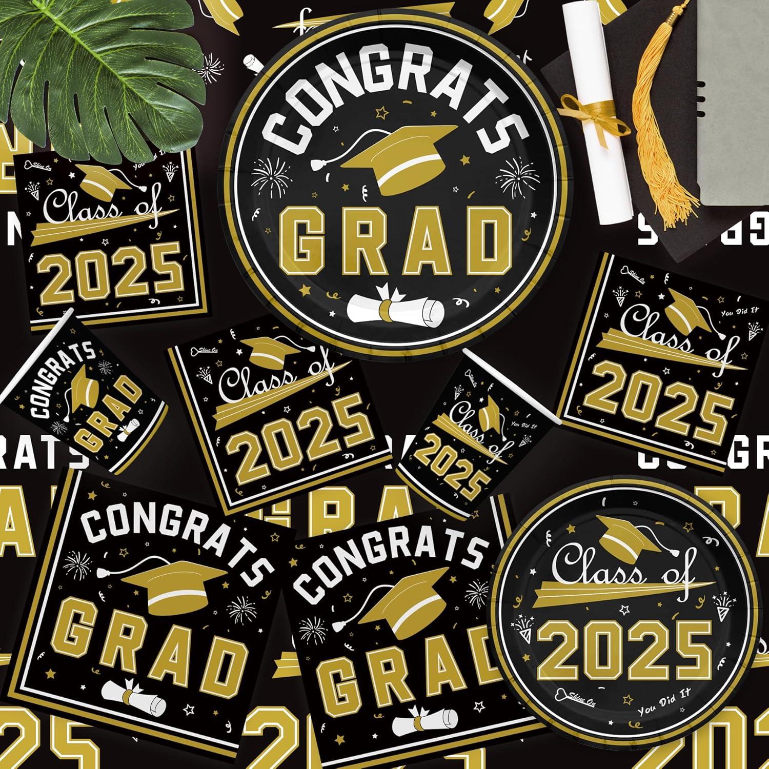 image:imageOHOME Graduation Decorations 2026 Graduation Decorations Class of 2026 Serve 24 Blue Plates Tablecloth Napkins Cups Graduation Party Favors SuppliesBlack Graduation Decorations