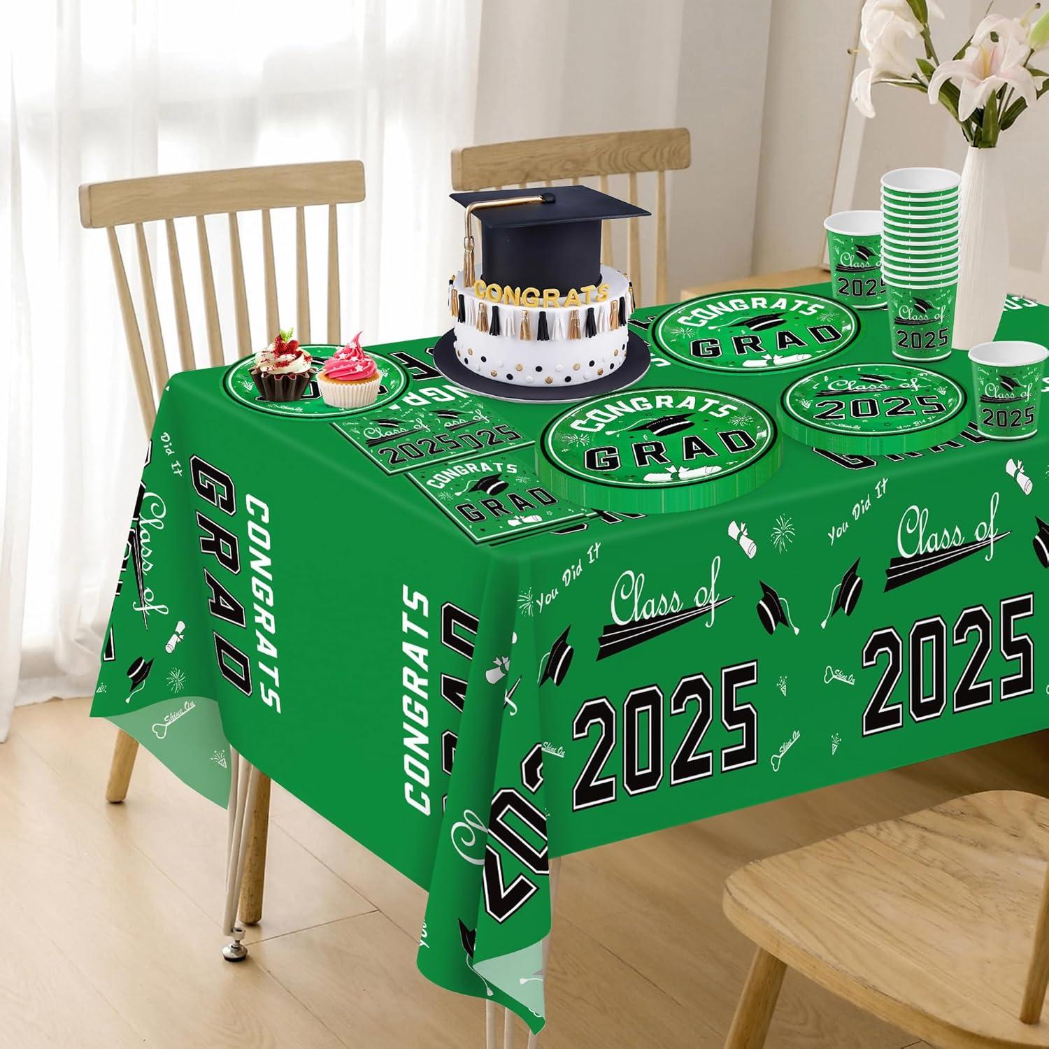 image:imageOHOME Graduation Decorations 2026 Graduation Decorations Class of 2026 Serve 24 Blue Plates Tablecloth Napkins Cups Graduation Party Favors SuppliesGreen Graduation Decorations