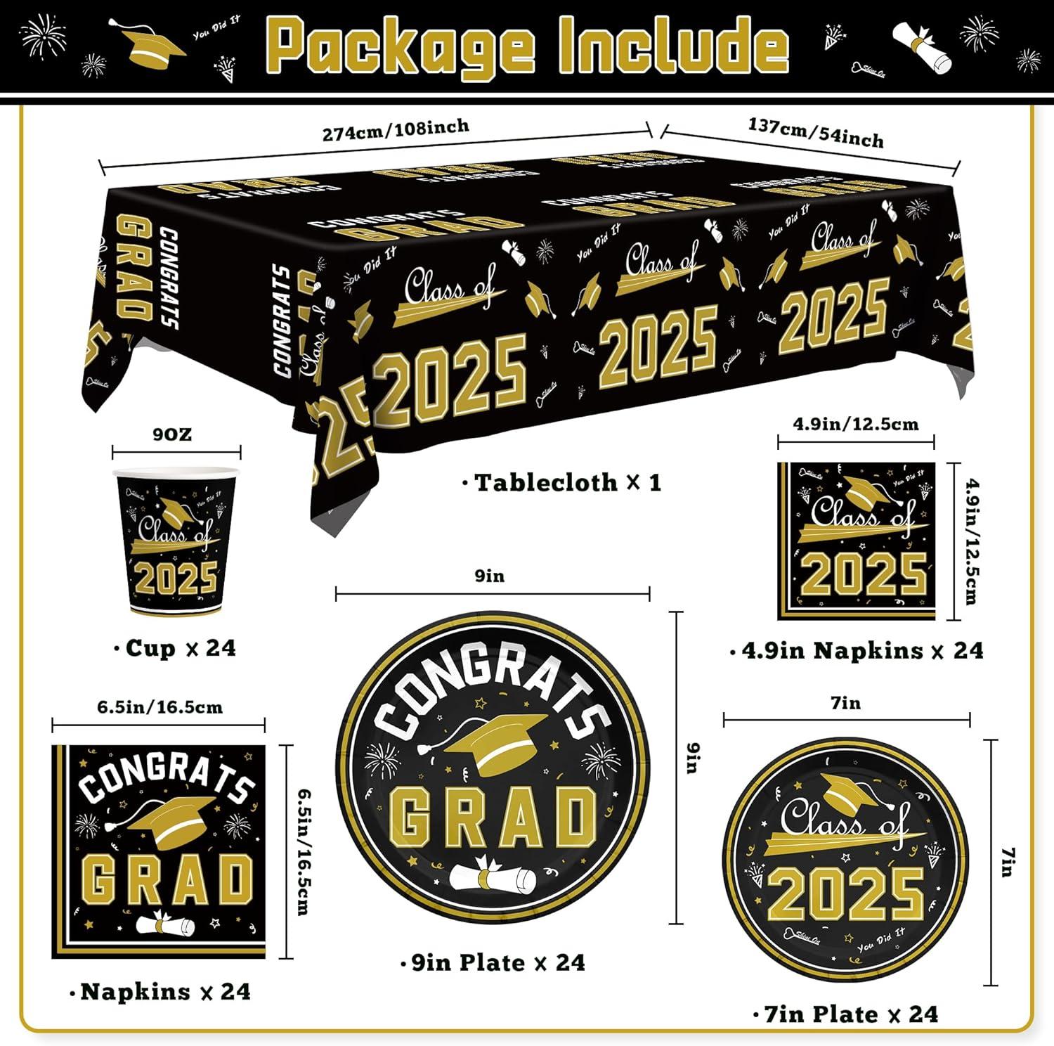 image:imageOHOME Graduation Decorations 2026 Graduation Decorations Class of 2026 Serve 24 Blue Plates Tablecloth Napkins Cups Graduation Party Favors SuppliesBlack Graduation Decorations