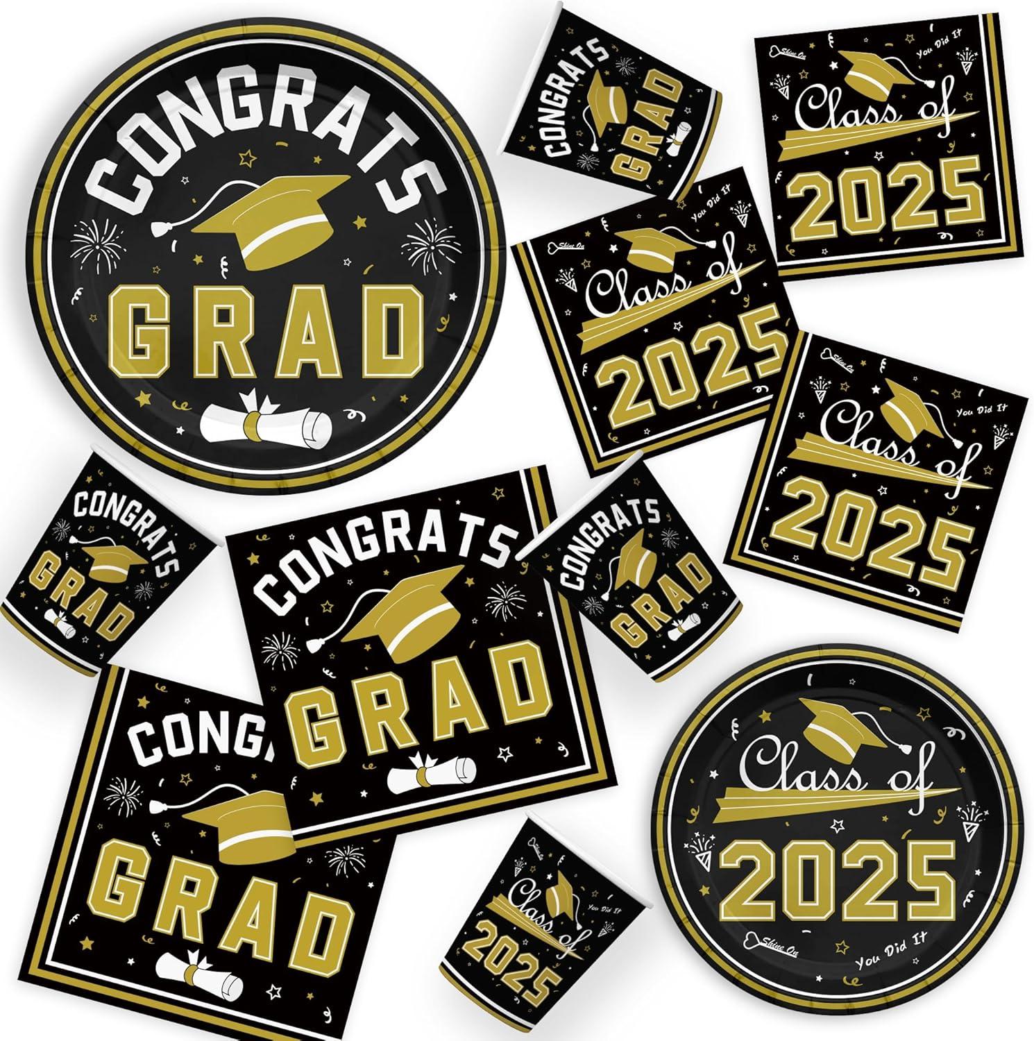image:imageOHOME Graduation Decorations 2026 Graduation Decorations Class of 2026 Serve 24 Blue Plates Tablecloth Napkins Cups Graduation Party Favors SuppliesBlack Graduation Decorations
