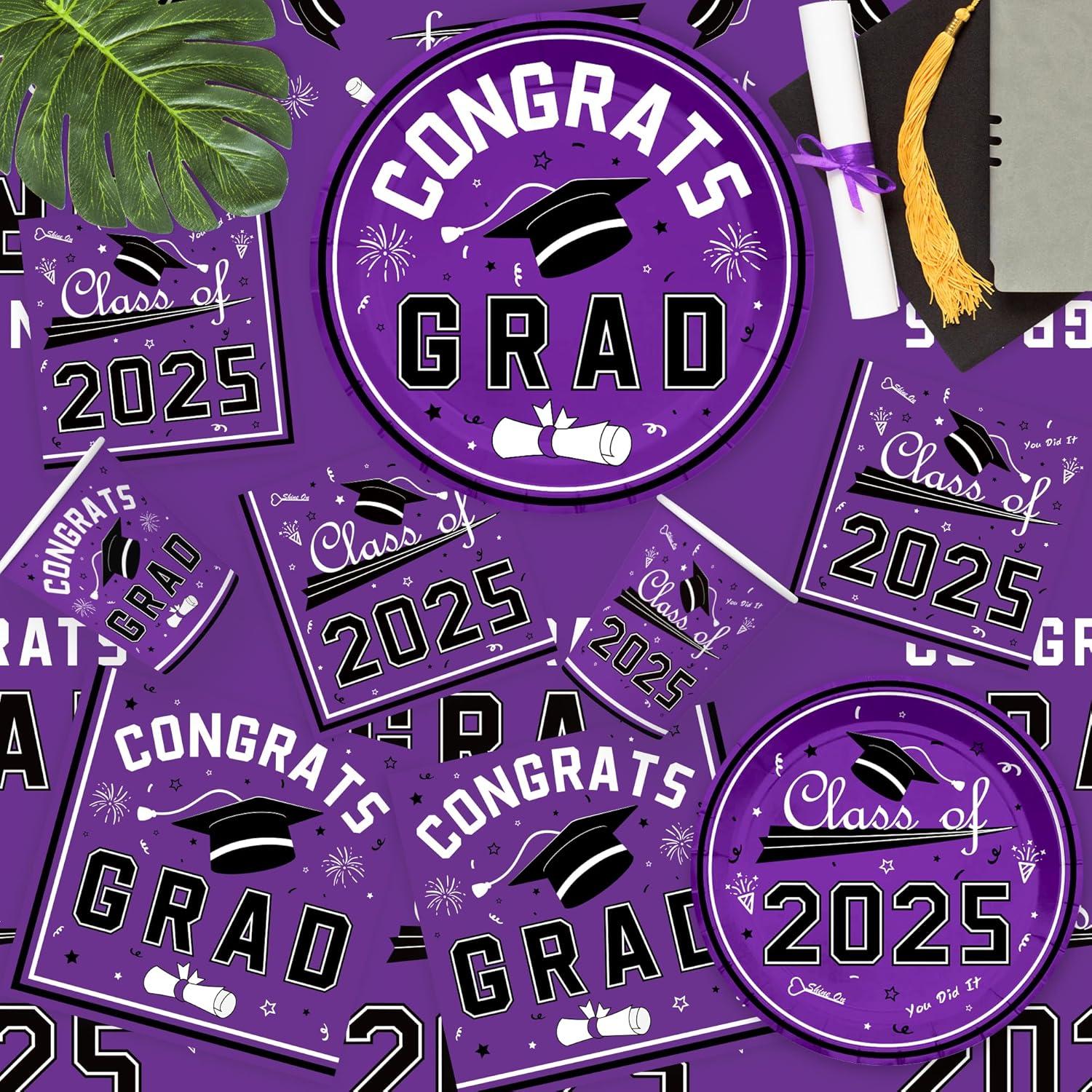 image:imageOHOME Graduation Decorations 2026 Graduation Decorations Class of 2026 Serve 24 Blue Plates Tablecloth Napkins Cups Graduation Party Favors SuppliesPurple Graduation Decorations