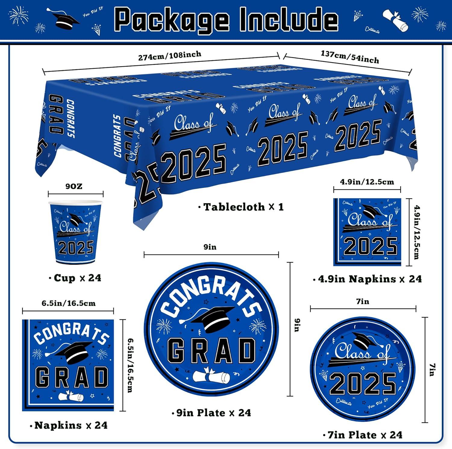 image:imageOHOME Graduation Decorations 2026 Graduation Decorations Class of 2026 Serve 24 Blue Plates Tablecloth Napkins Cups Graduation Party Favors SuppliesBlue Graduation Decorations