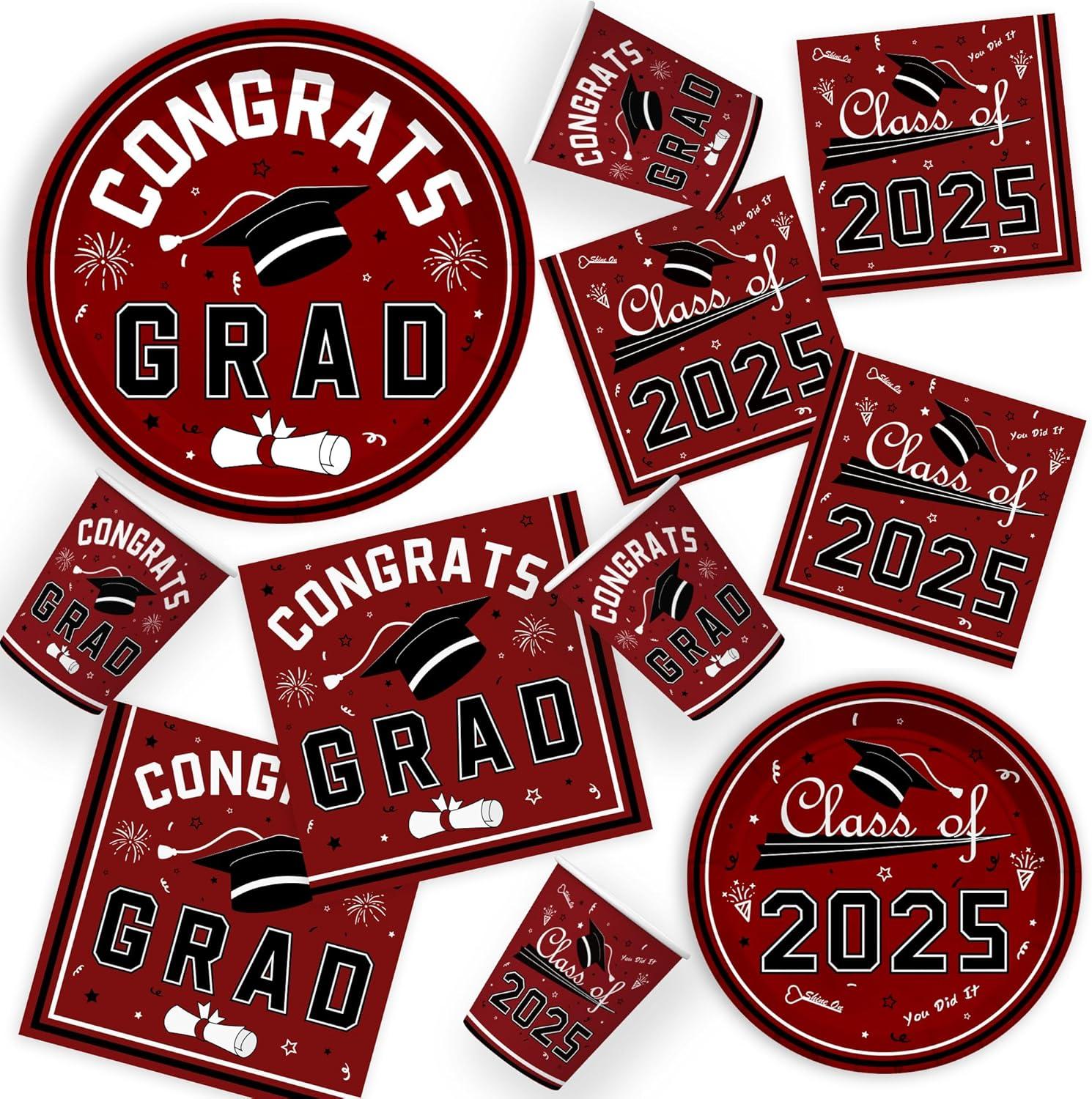 image:imageOHOME Graduation Decorations 2026 Graduation Decorations Class of 2026 Serve 24 Blue Plates Tablecloth Napkins Cups Graduation Party Favors SuppliesMaroon Graduation Decorations