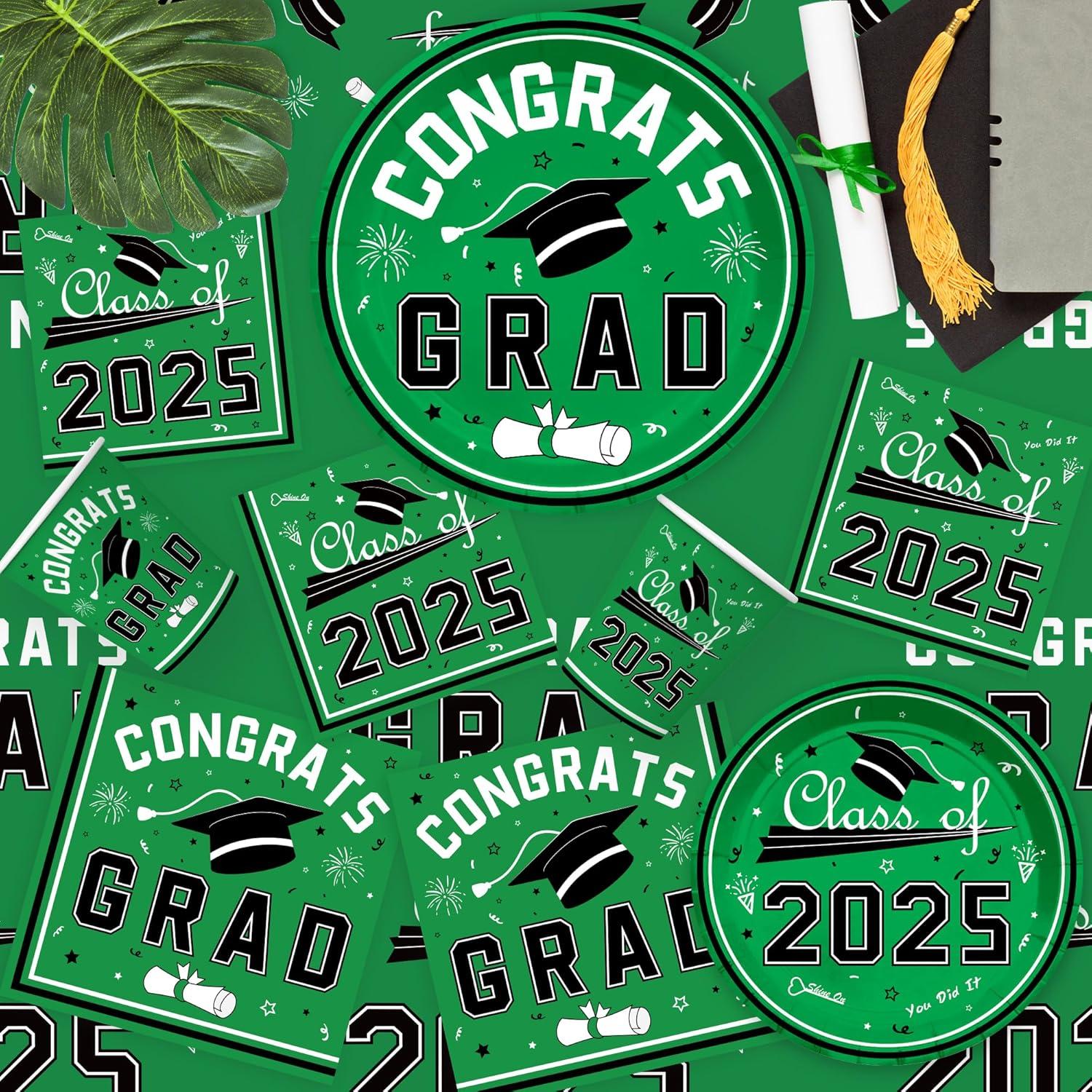 image:imageOHOME Graduation Decorations 2026 Graduation Decorations Class of 2026 Serve 24 Blue Plates Tablecloth Napkins Cups Graduation Party Favors SuppliesGreen Graduation Decorations