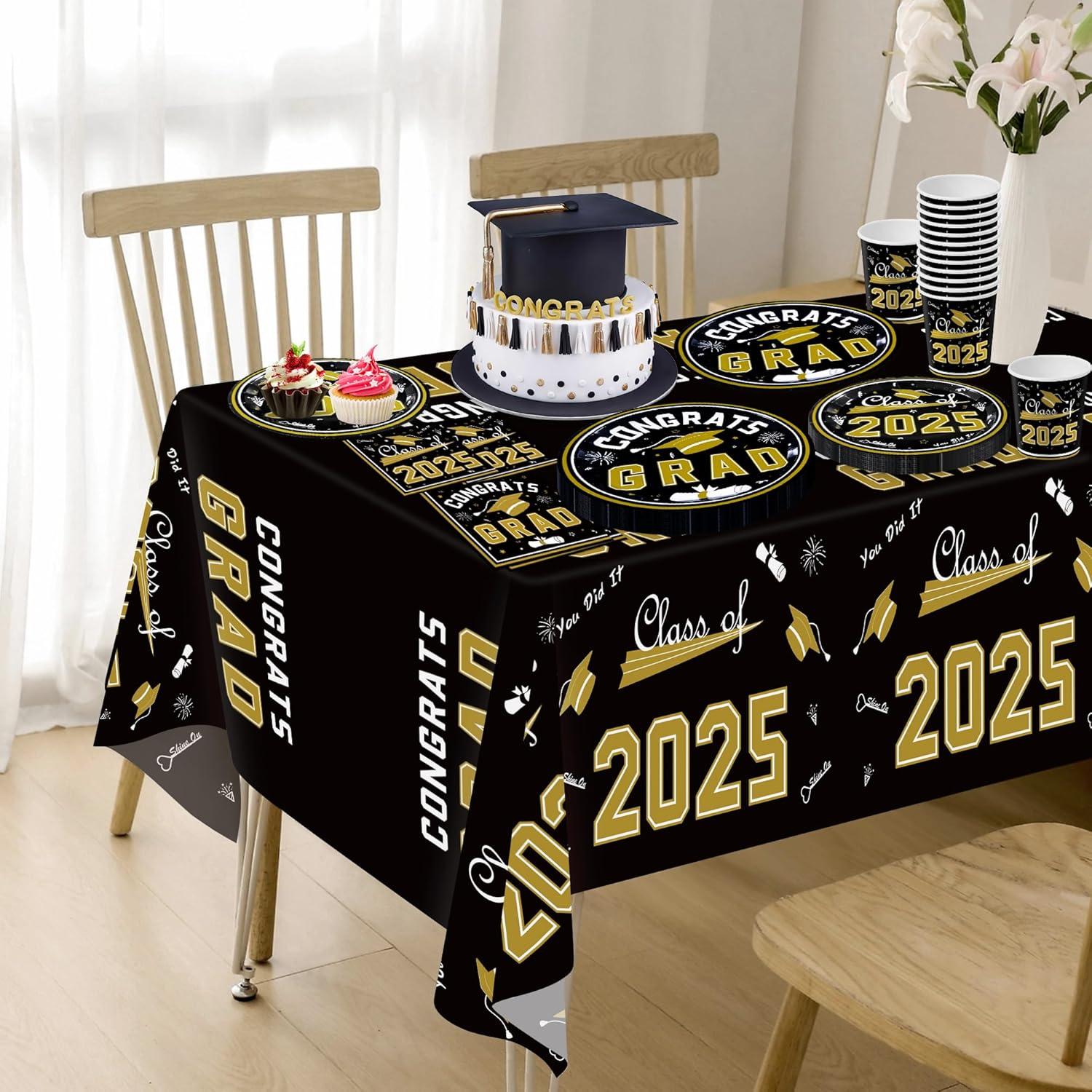 image:imageOHOME Graduation Decorations 2026 Graduation Decorations Class of 2026 Serve 24 Blue Plates Tablecloth Napkins Cups Graduation Party Favors SuppliesBlack Graduation Decorations