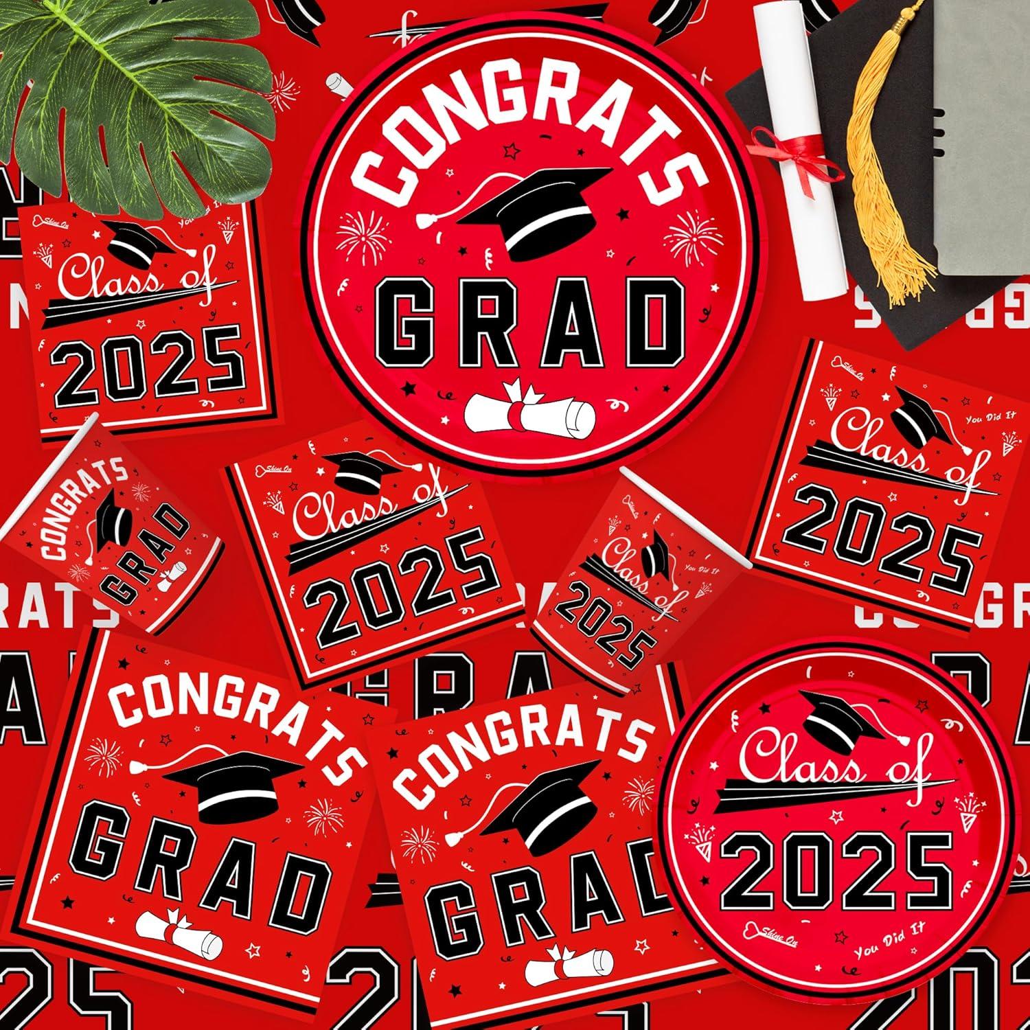 image:imageOHOME Graduation Decorations 2026 Graduation Decorations Class of 2026 Serve 24 Blue Plates Tablecloth Napkins Cups Graduation Party Favors SuppliesRed Graduation Decorations
