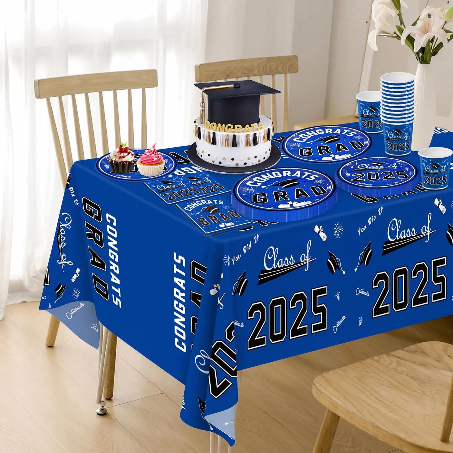 image:imageOHOME Graduation Decorations 2026 Graduation Decorations Class of 2026 Serve 24 Blue Plates Tablecloth Napkins Cups Graduation Party Favors SuppliesBlue Graduation Decorations