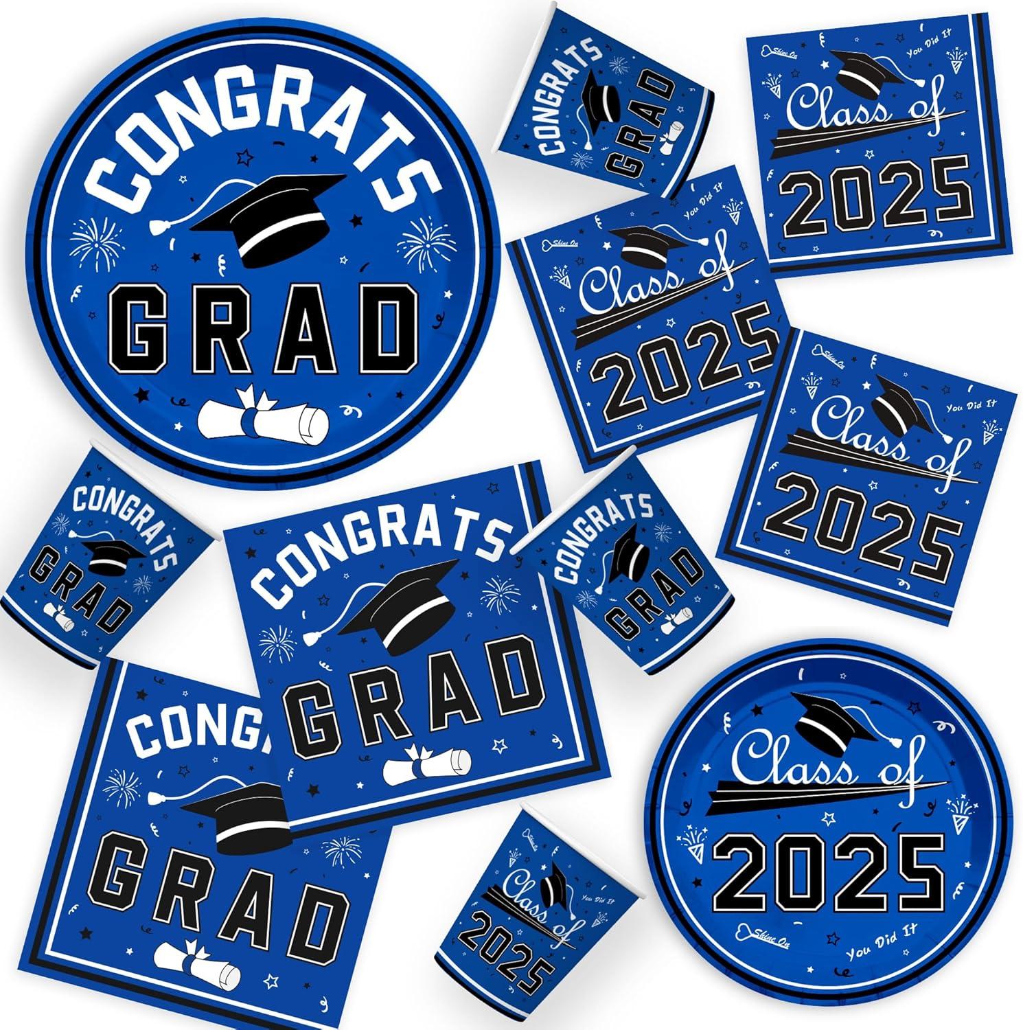 image:imageOHOME Graduation Decorations 2026 Graduation Decorations Class of 2026 Serve 24 Blue Plates Tablecloth Napkins Cups Graduation Party Favors SuppliesBlue Graduation Decorations
