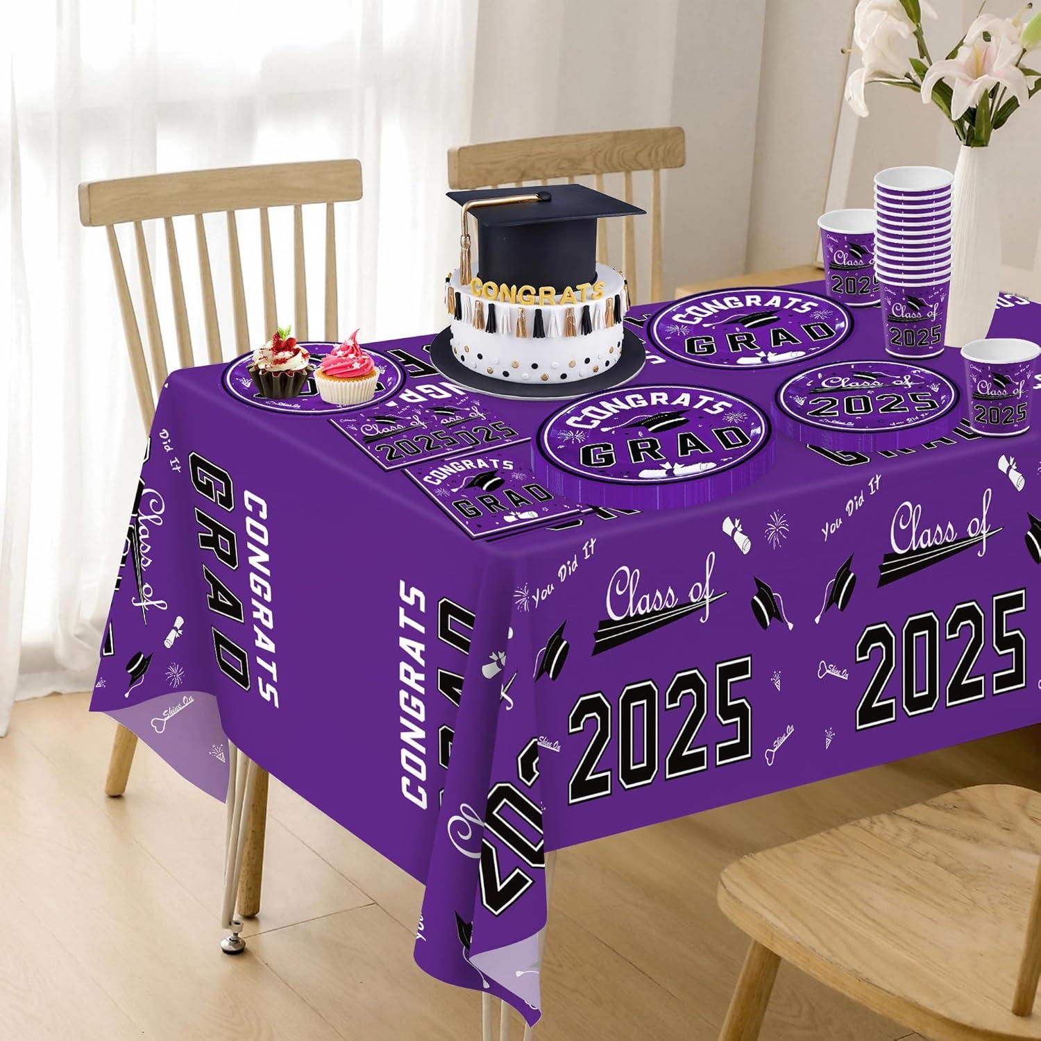 image:imageOHOME Graduation Decorations 2026 Graduation Decorations Class of 2026 Serve 24 Blue Plates Tablecloth Napkins Cups Graduation Party Favors SuppliesPurple Graduation Decorations