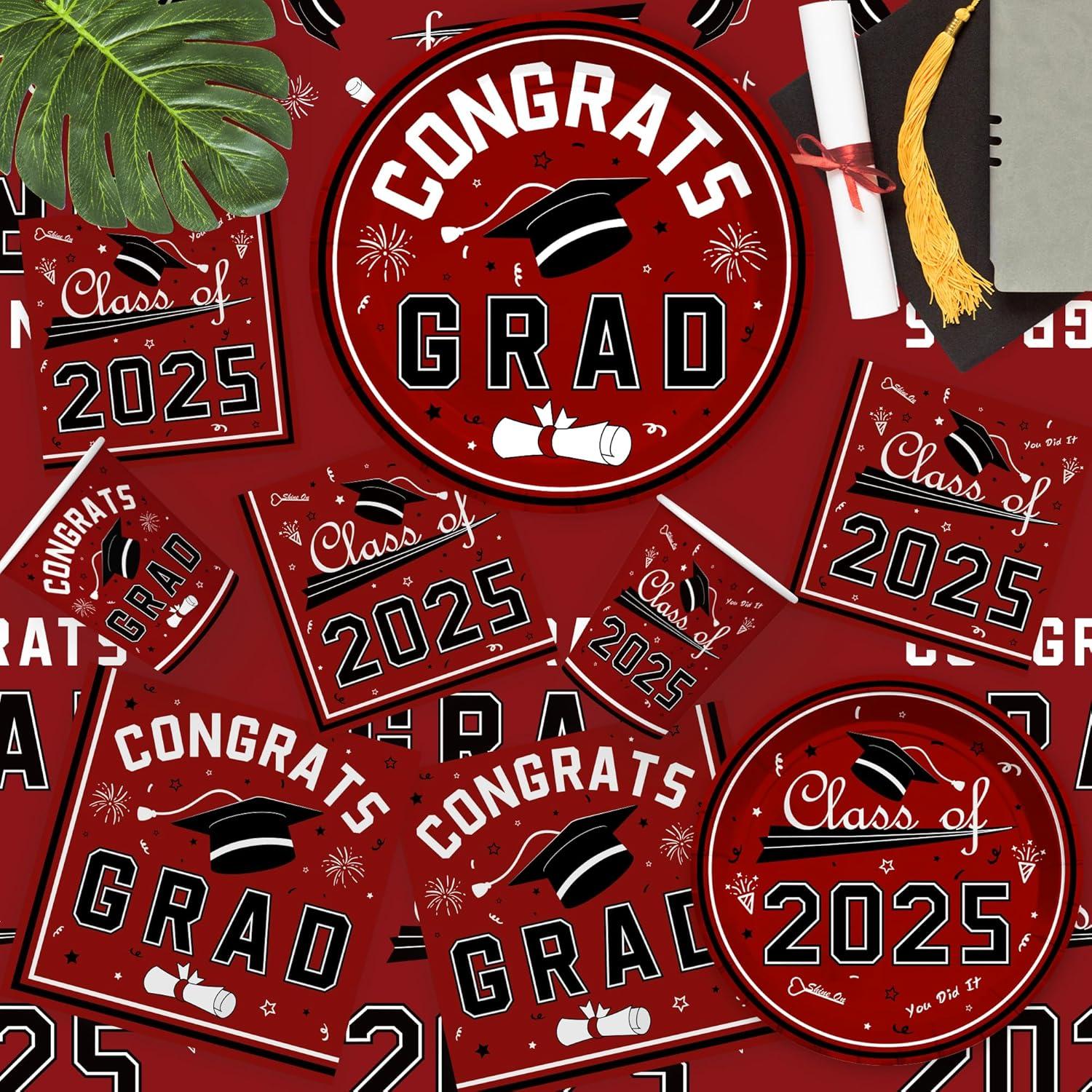 image:imageOHOME Graduation Decorations 2026 Graduation Decorations Class of 2026 Serve 24 Blue Plates Tablecloth Napkins Cups Graduation Party Favors SuppliesMaroon Graduation Decorations