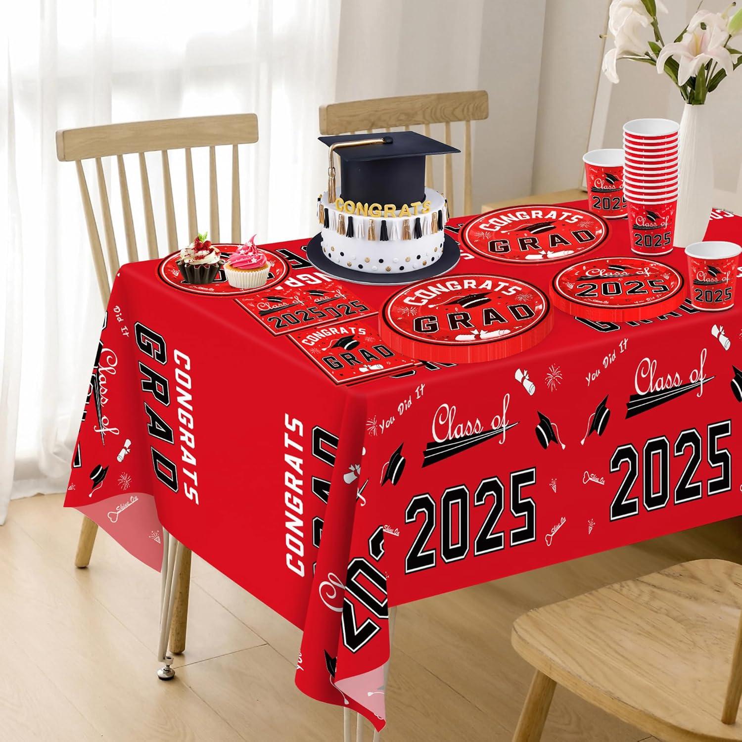 image:imageOHOME Graduation Decorations 2026 Graduation Decorations Class of 2026 Serve 24 Blue Plates Tablecloth Napkins Cups Graduation Party Favors SuppliesRed Graduation Decorations