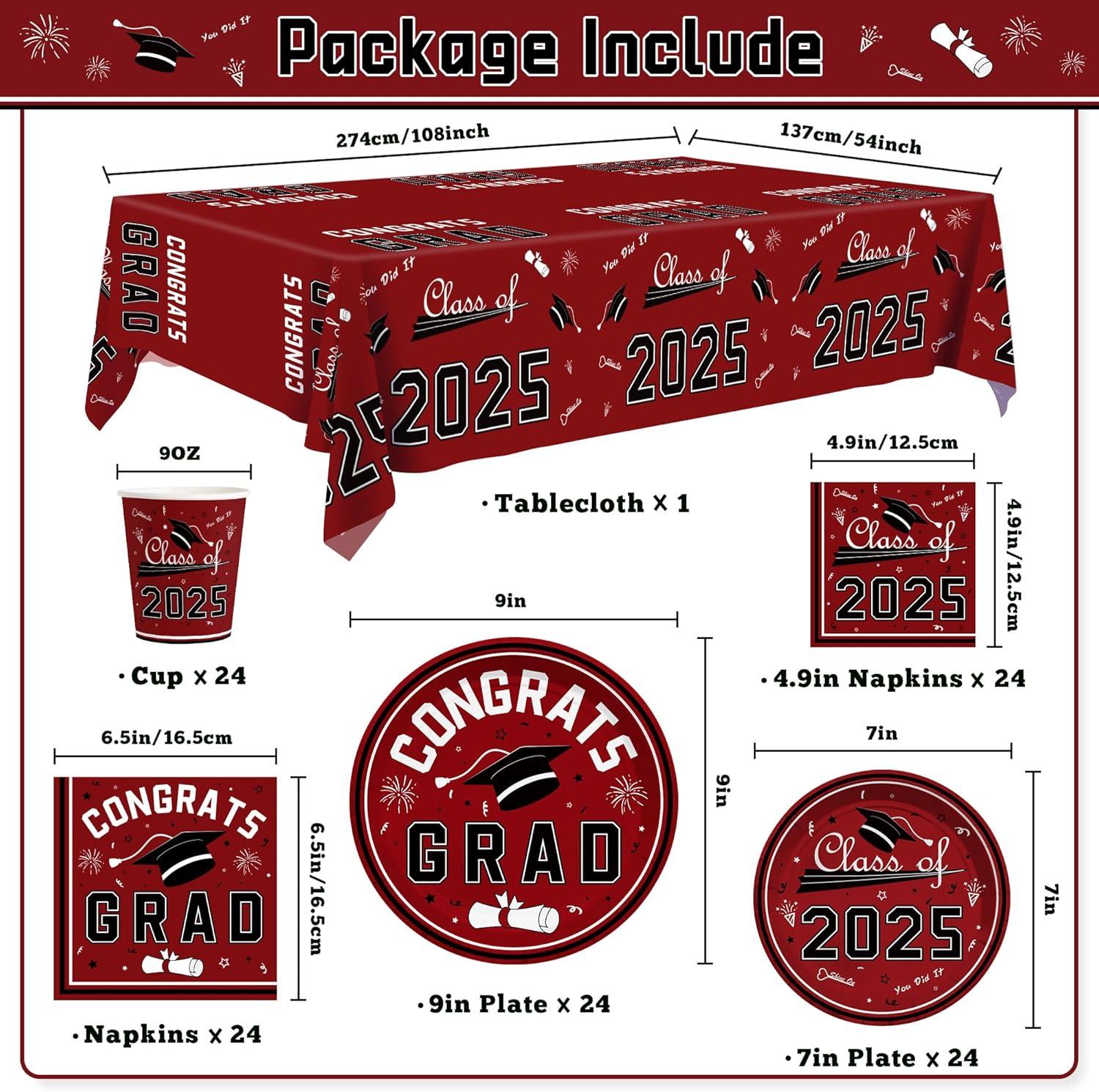 image:imageOHOME Graduation Decorations 2026 Graduation Decorations Class of 2026 Serve 24 Blue Plates Tablecloth Napkins Cups Graduation Party Favors SuppliesMaroon Graduation Decorations