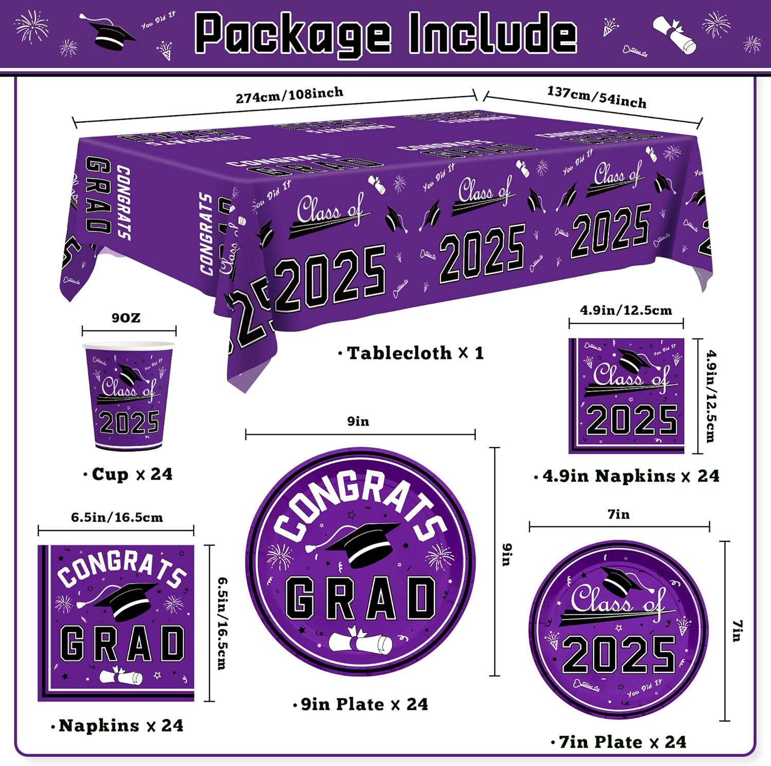 image:imageOHOME Graduation Decorations 2026 Graduation Decorations Class of 2026 Serve 24 Blue Plates Tablecloth Napkins Cups Graduation Party Favors SuppliesPurple Graduation Decorations