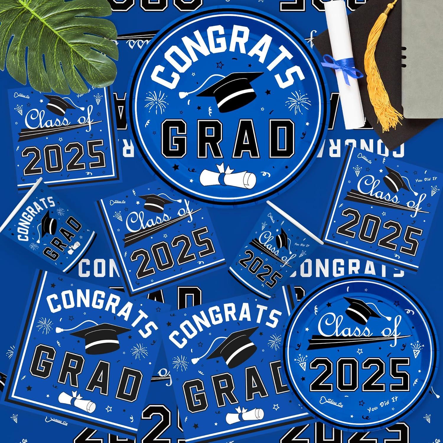 image:imageOHOME Graduation Decorations 2026 Graduation Decorations Class of 2026 Serve 24 Blue Plates Tablecloth Napkins Cups Graduation Party Favors SuppliesBlue Graduation Decorations