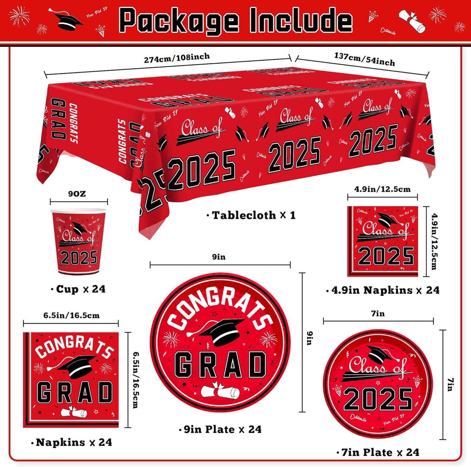 image:imageOHOME Graduation Decorations 2026 Graduation Decorations Class of 2026 Serve 24 Blue Plates Tablecloth Napkins Cups Graduation Party Favors SuppliesRed Graduation Decorations