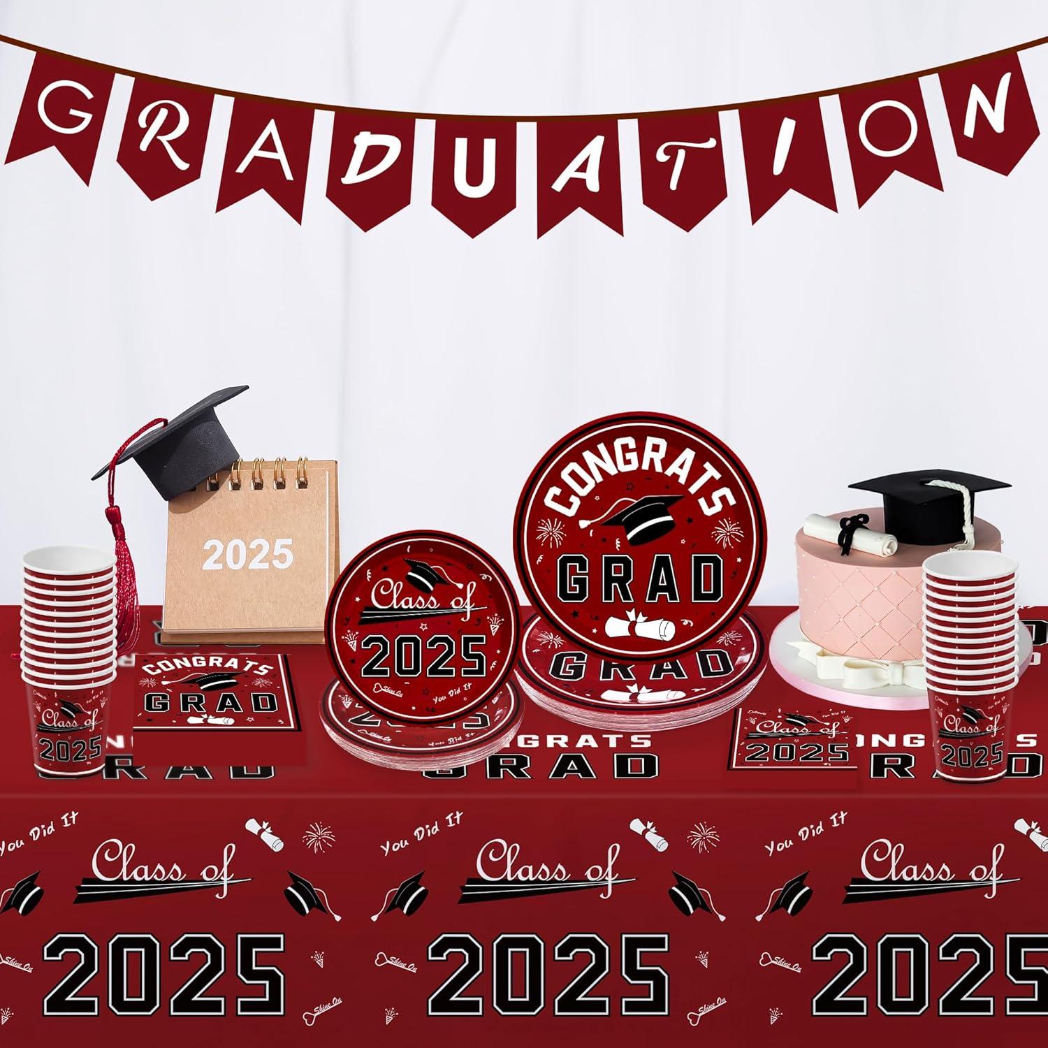 image:imageOHOME Graduation Decorations 2026 Graduation Decorations Class of 2026 Serve 24 Blue Plates Tablecloth Napkins Cups Graduation Party Favors SuppliesMaroon Graduation Decorations