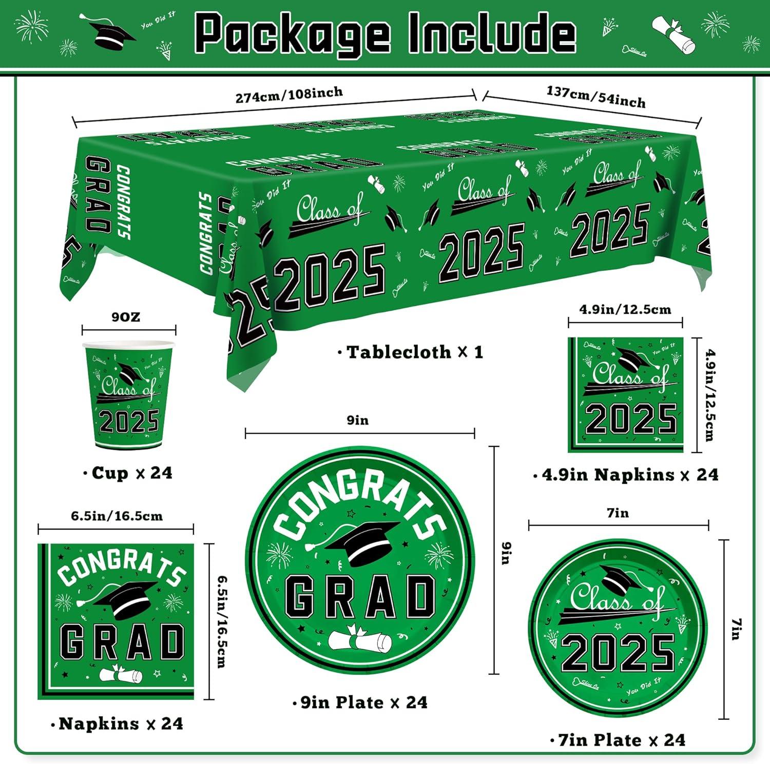 image:imageOHOME Graduation Decorations 2026 Graduation Decorations Class of 2026 Serve 24 Blue Plates Tablecloth Napkins Cups Graduation Party Favors SuppliesGreen Graduation Decorations