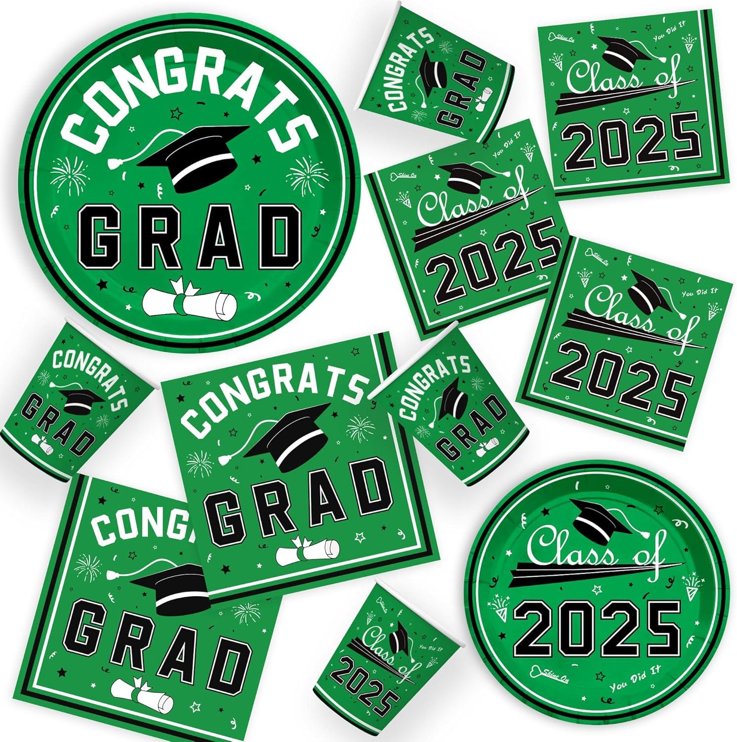 image:imageOHOME Graduation Decorations 2026 Graduation Decorations Class of 2026 Serve 24 Blue Plates Tablecloth Napkins Cups Graduation Party Favors SuppliesGreen Graduation Decorations