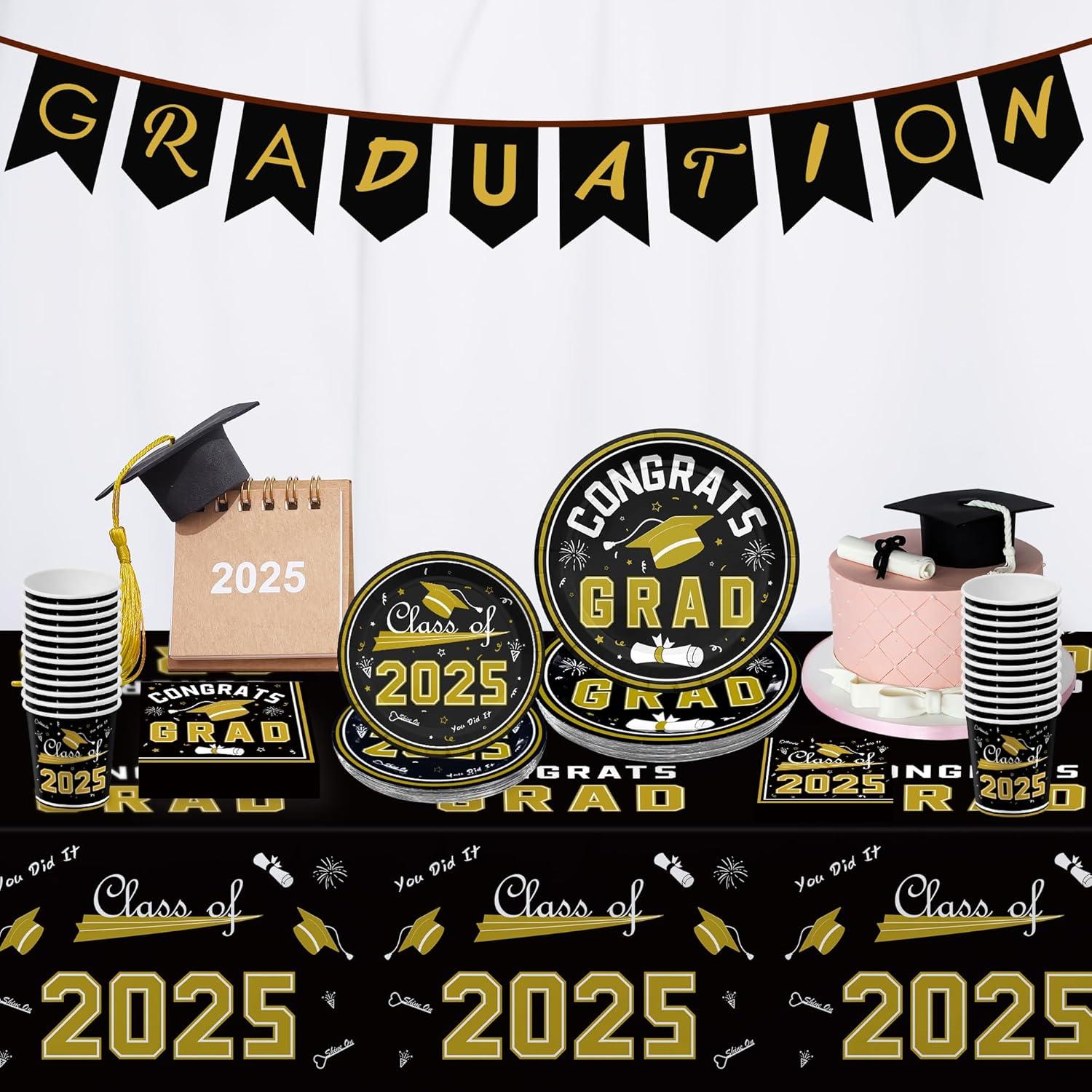 image:imageOHOME Graduation Decorations 2026 Graduation Decorations Class of 2026 Serve 24 Blue Plates Tablecloth Napkins Cups Graduation Party Favors SuppliesBlack Graduation Decorations