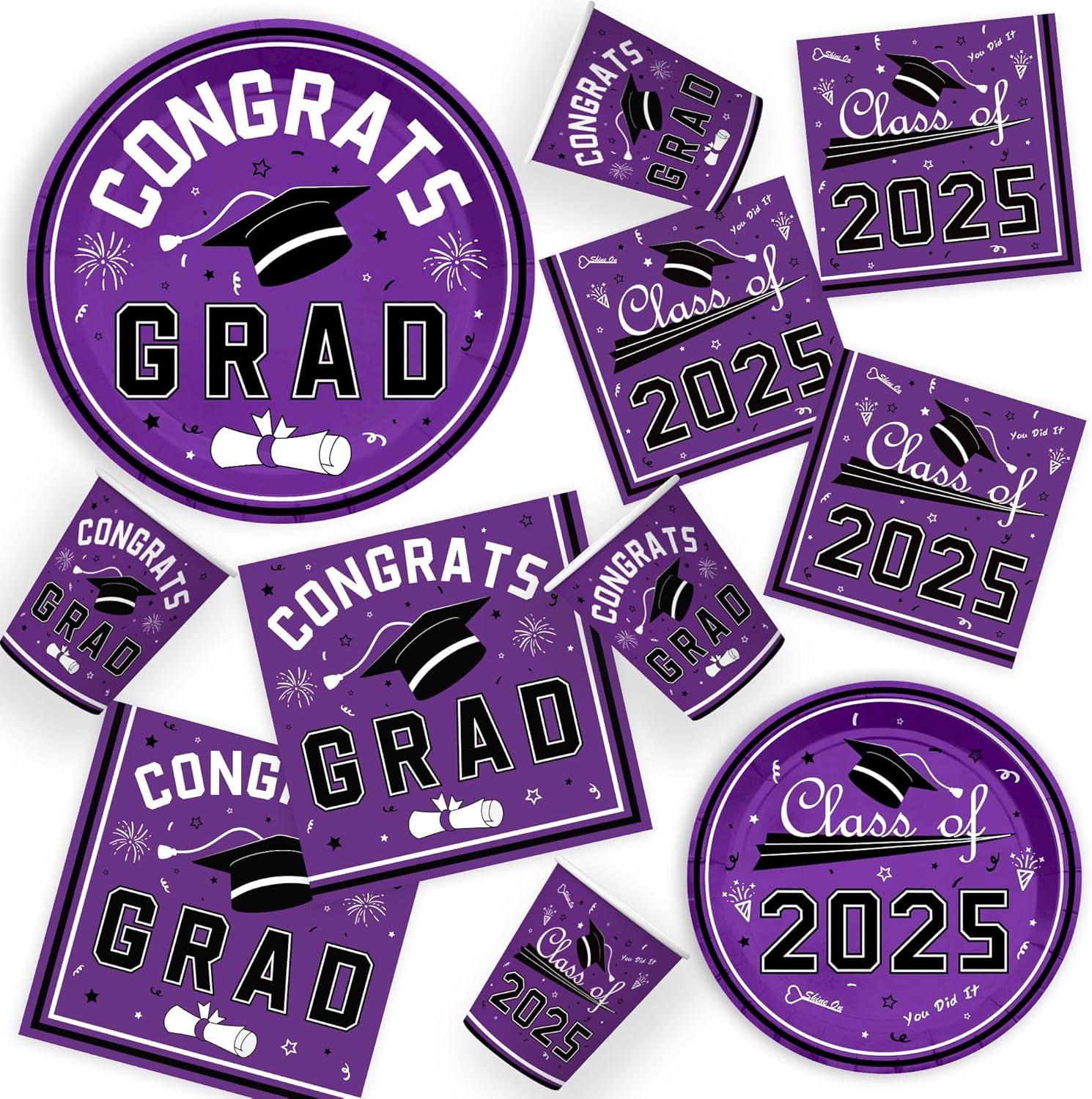 image:imageOHOME Graduation Decorations 2026 Graduation Decorations Class of 2026 Serve 24 Blue Plates Tablecloth Napkins Cups Graduation Party Favors SuppliesPurple Graduation Decorations