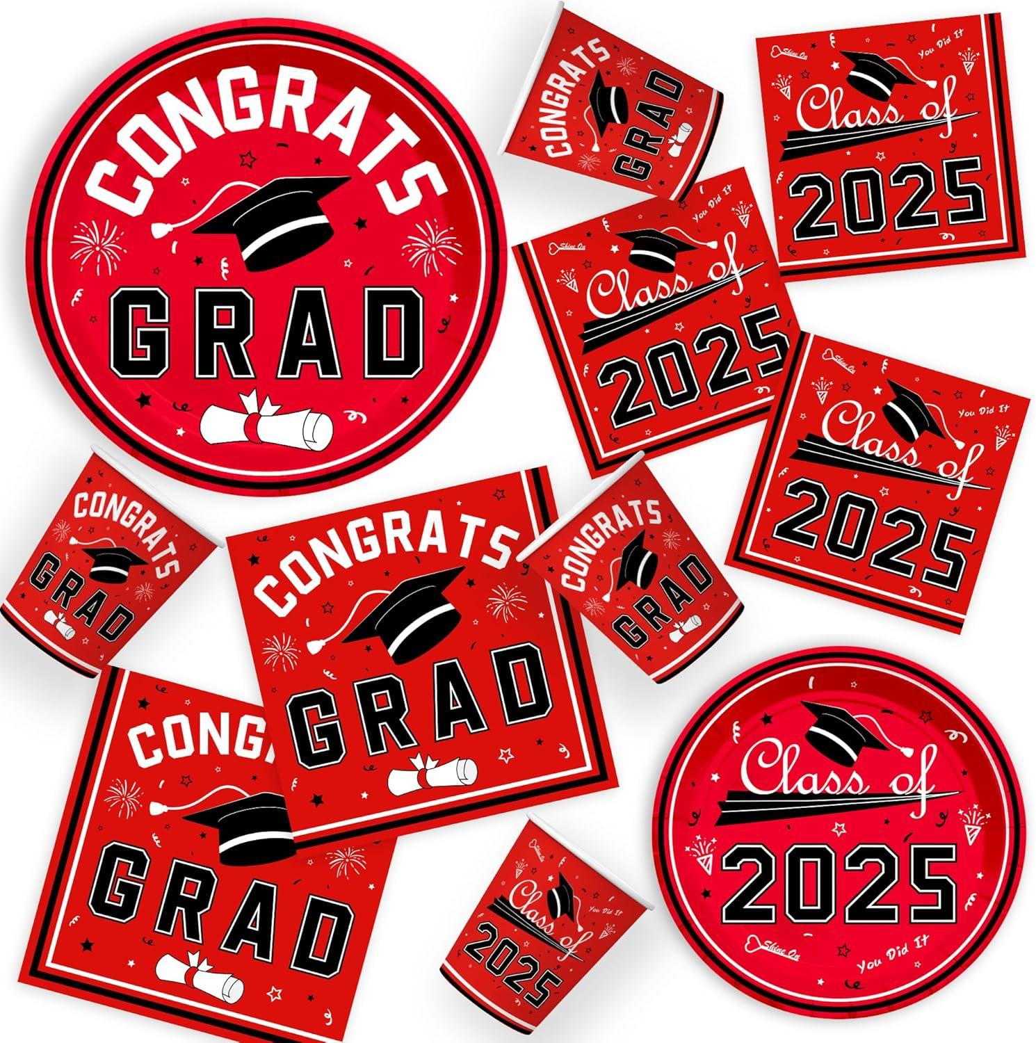 image:imageOHOME Graduation Decorations 2026 Graduation Decorations Class of 2026 Serve 24 Blue Plates Tablecloth Napkins Cups Graduation Party Favors SuppliesRed Graduation Decorations