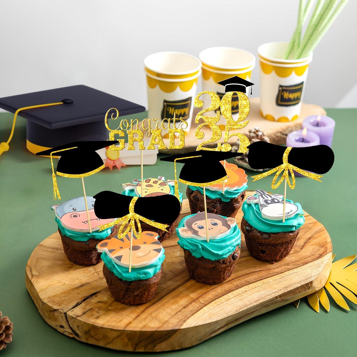 image:imageOHOME Graduation Decorations 202636 PCS Cupcake Toppers 2026 Graduation Party Decorations Mini Cake Decorations for Class of 2026Diploma 2026 Grad Cap SetBlack